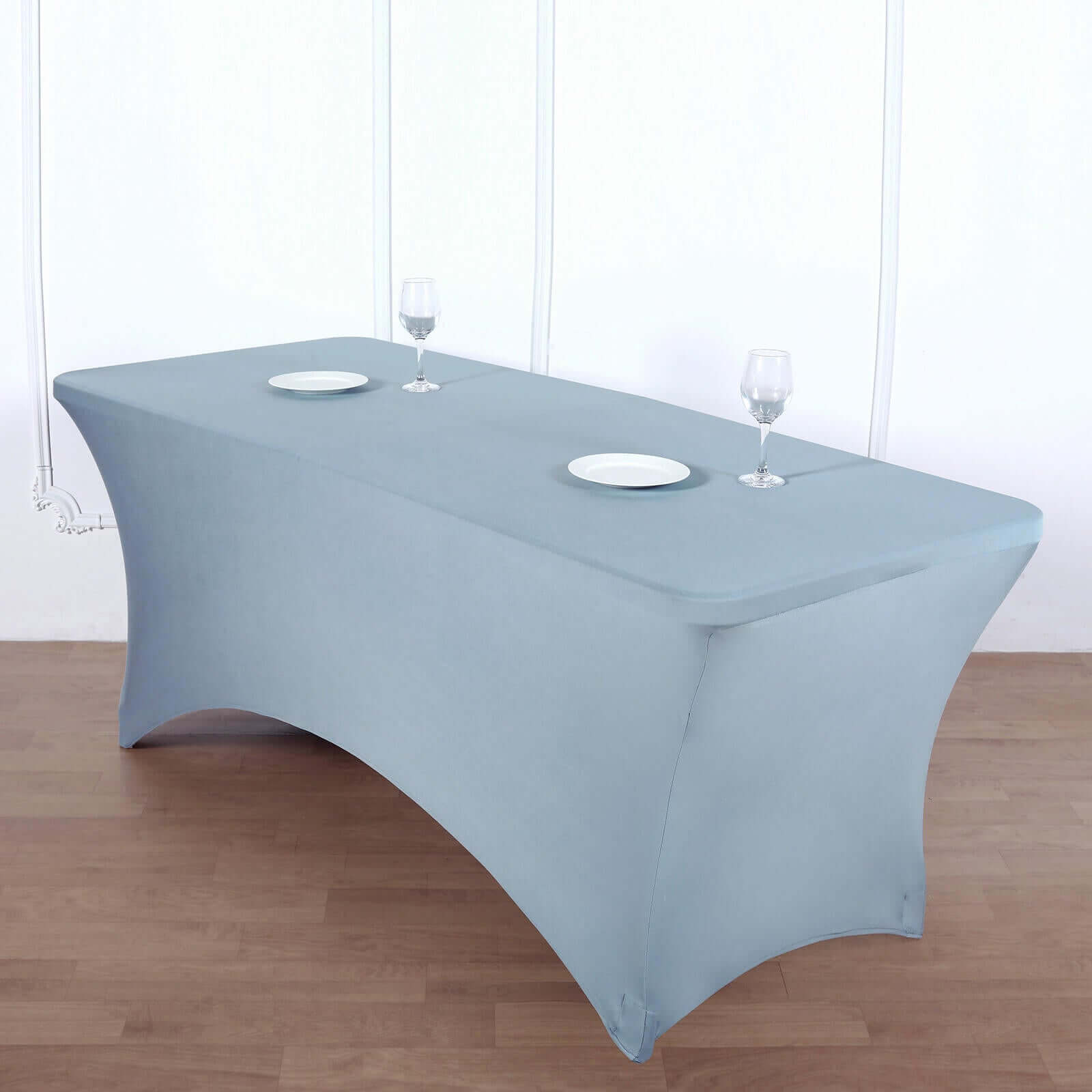 Stretch Spandex 6ft Rectangle Tablecloth Dusty Blue - Durable Form-Fitting Table Cover for Events & Presentations