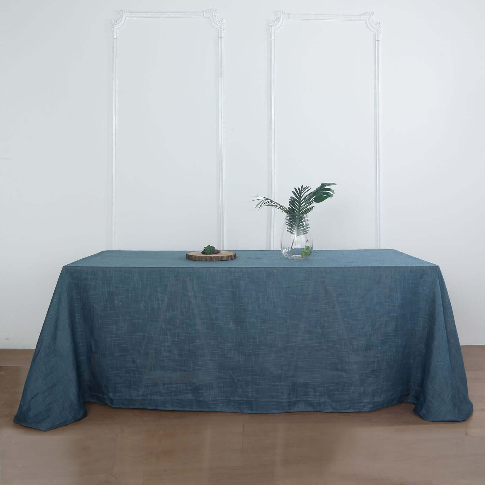 Faux Linen 90x132 Rectangular Tablecloth Blue - Slubby Texture Wrinkle-Resistant Seamless Table Cover