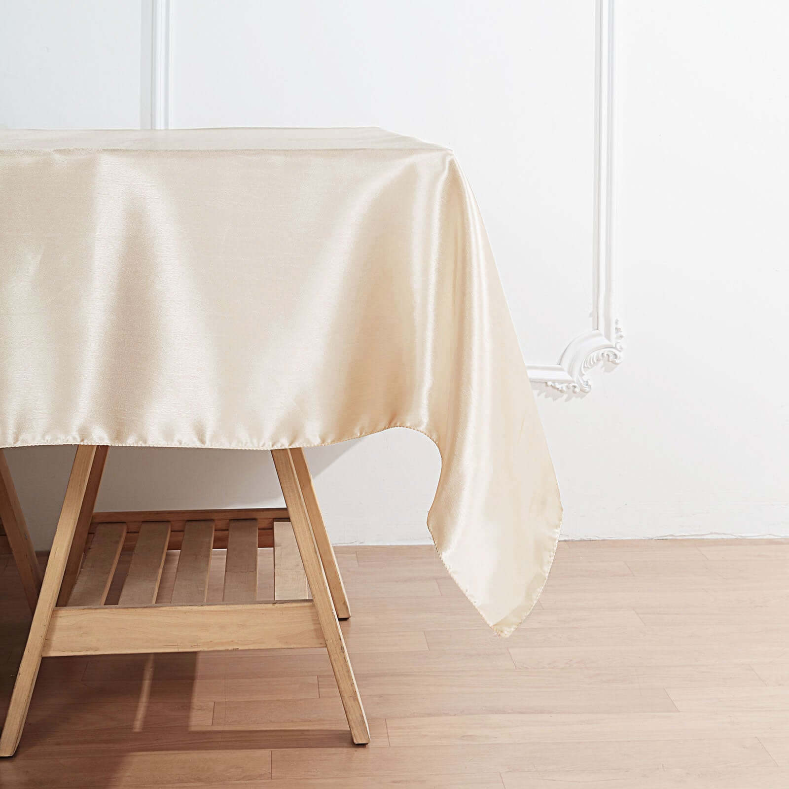 Satin 60x60 Table Overlay Square Tablecloth Beige - Smooth Silky Touch Table Cover