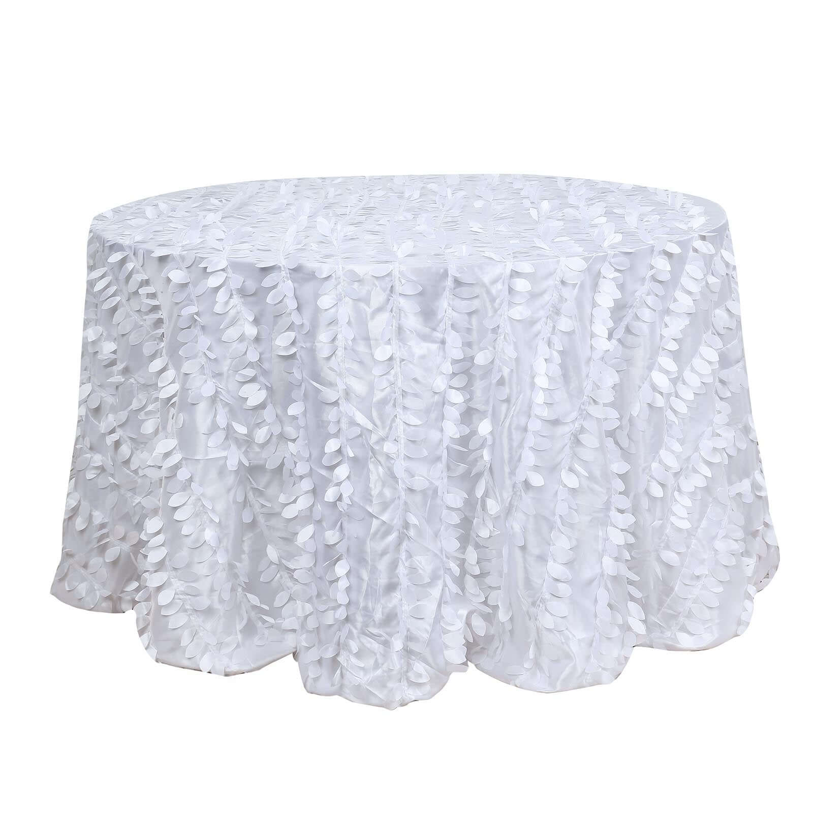 Taffeta 120 Round Tablecloth White 3D | 3D Leaf Petal Design Seamless Table Cover for Chic Wedding & Event Decor