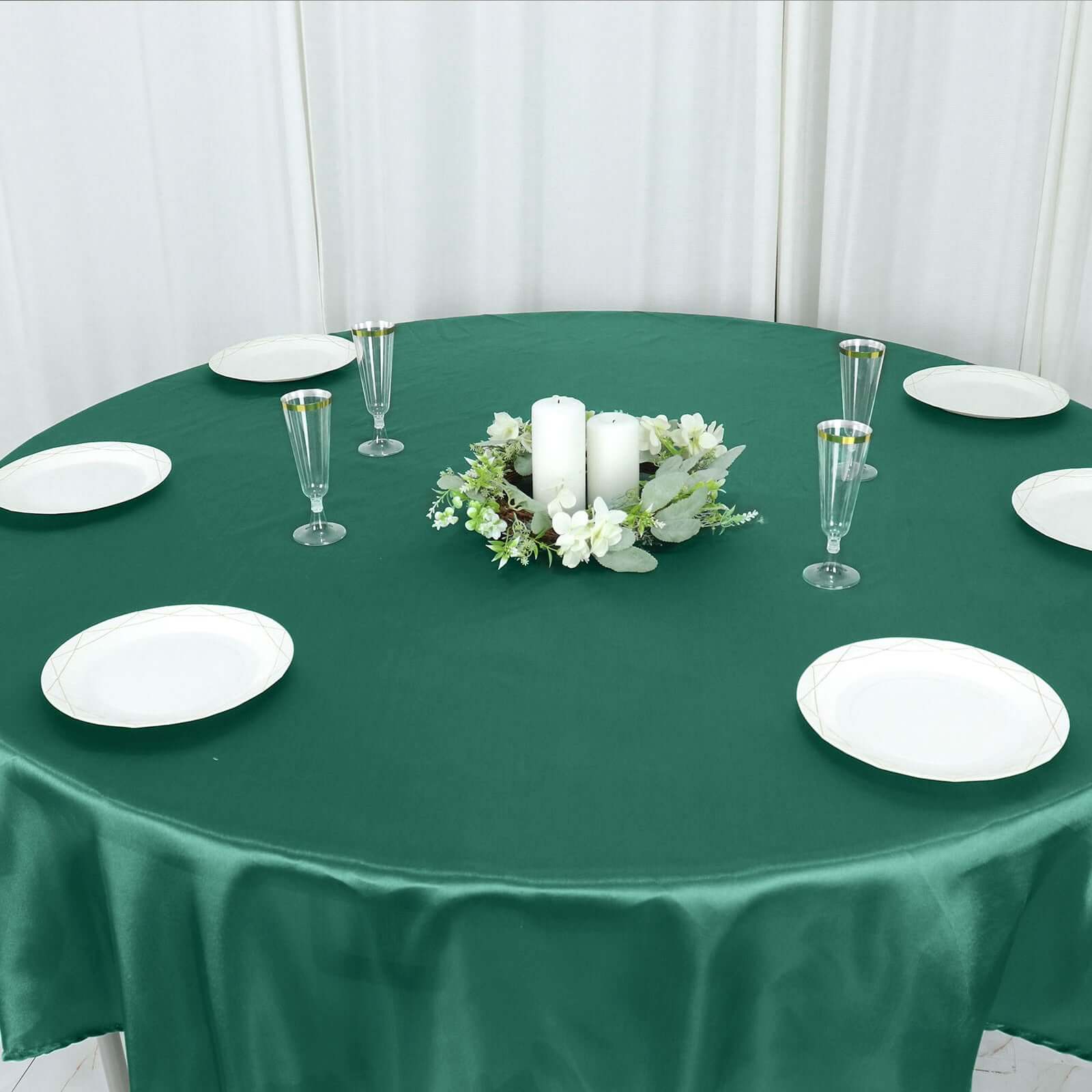 Satin 90 Round Tablecloth Hunter Emerald Green - Smooth and Lustrous Table Cover