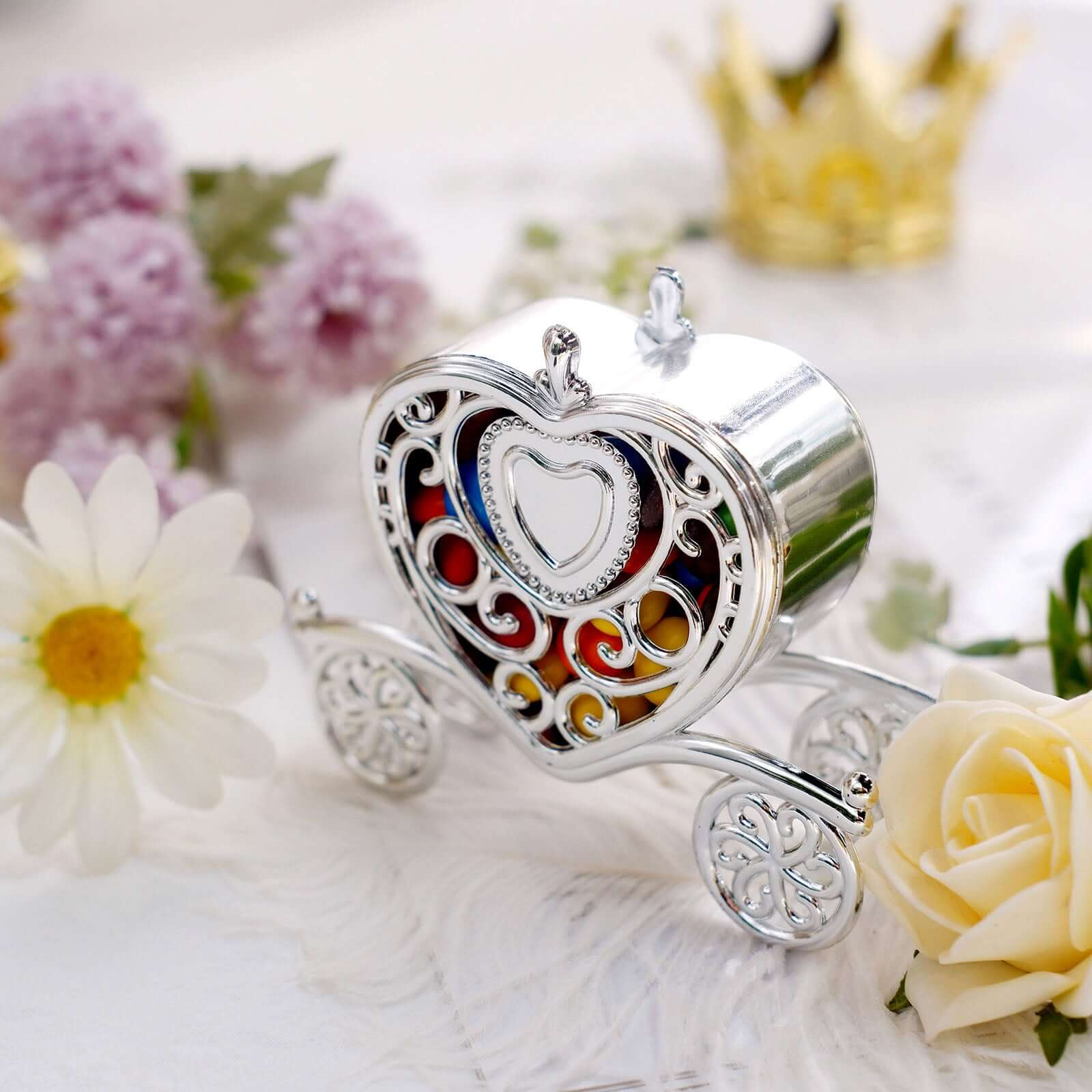 12-Pack Heart Carriage Candy Container Gift Boxes Silver Princess - Stylish Favor Boxes for Special Occasions 4