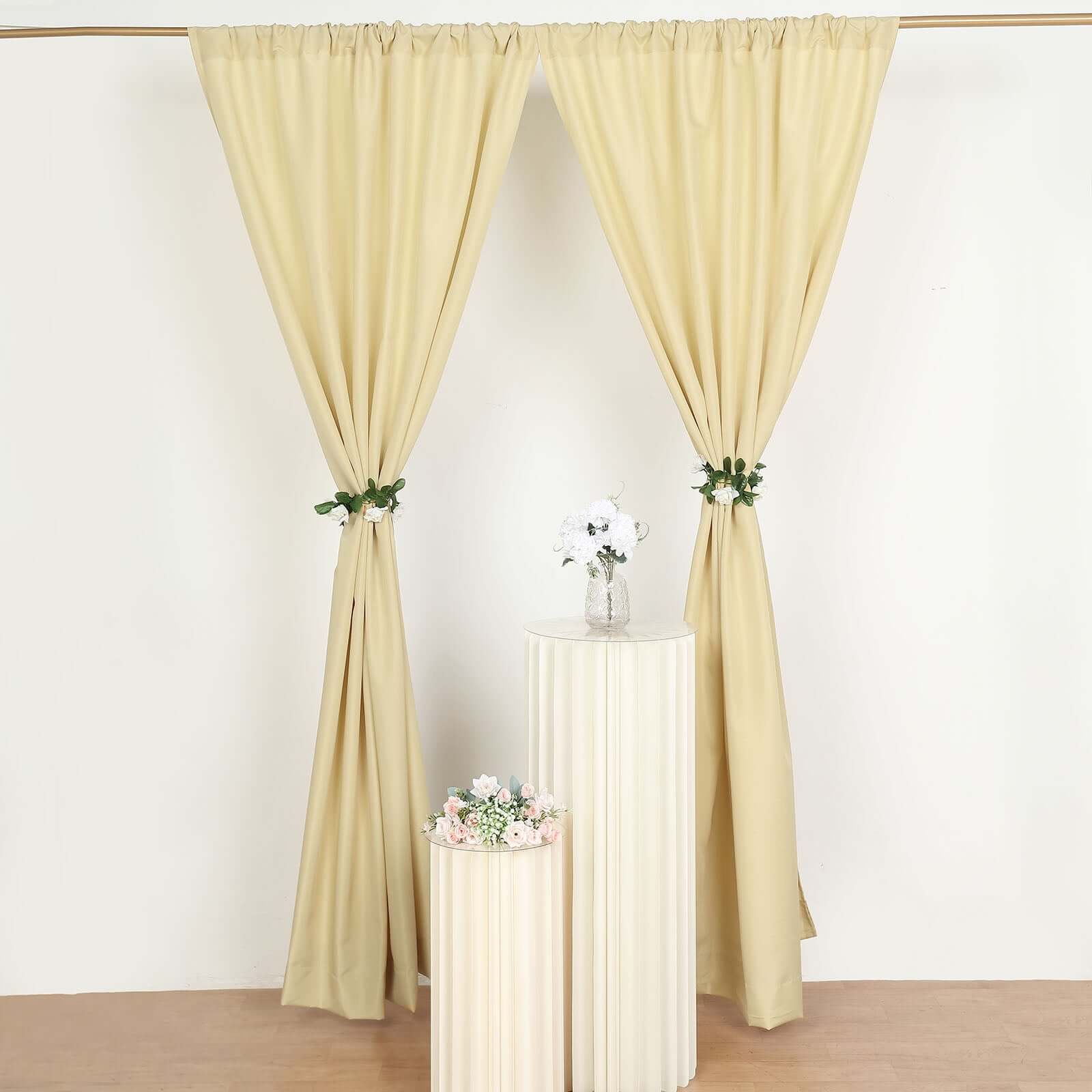 2 Pack Champagne Polyester Event Curtain Drapes, 10ftx8ft Backdrop Event Panels With Rod Pockets 130 GSM