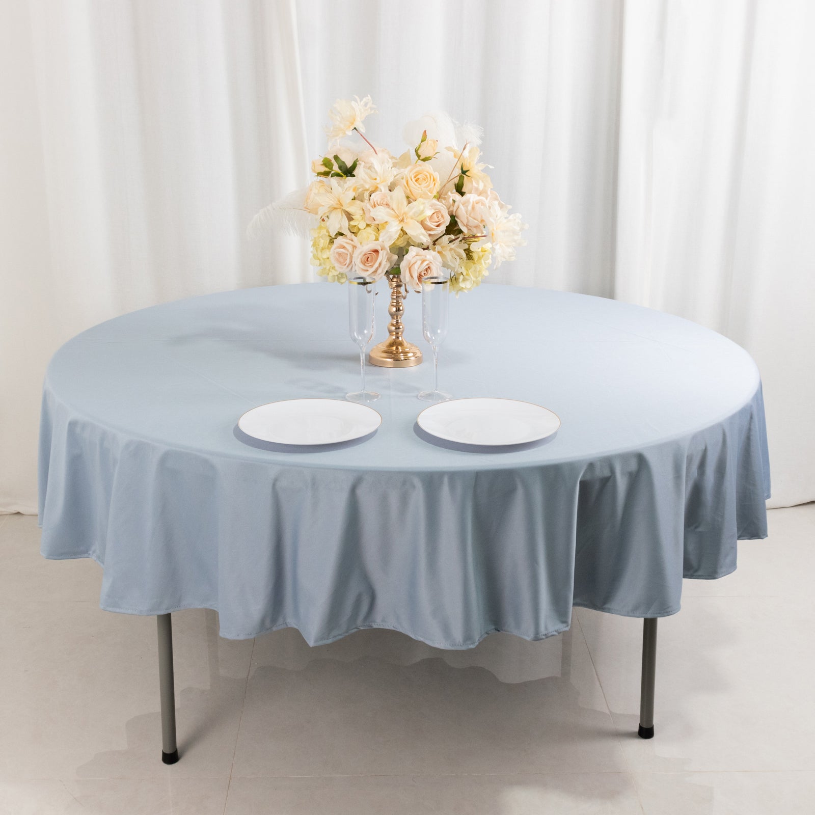 Premium Scuba Round 90 Tablecloth Dusty Blue - Wrinkle Free & Stain Resistant Table Cover