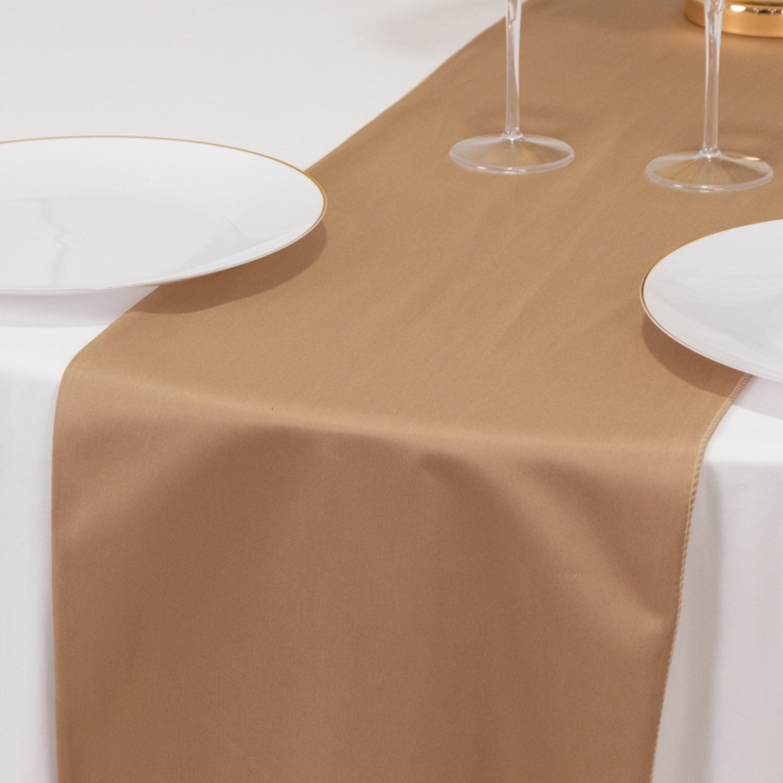 Premium Scuba Polyester 12x108 Table Runner Nude - Wrinkle-Free Table Linen