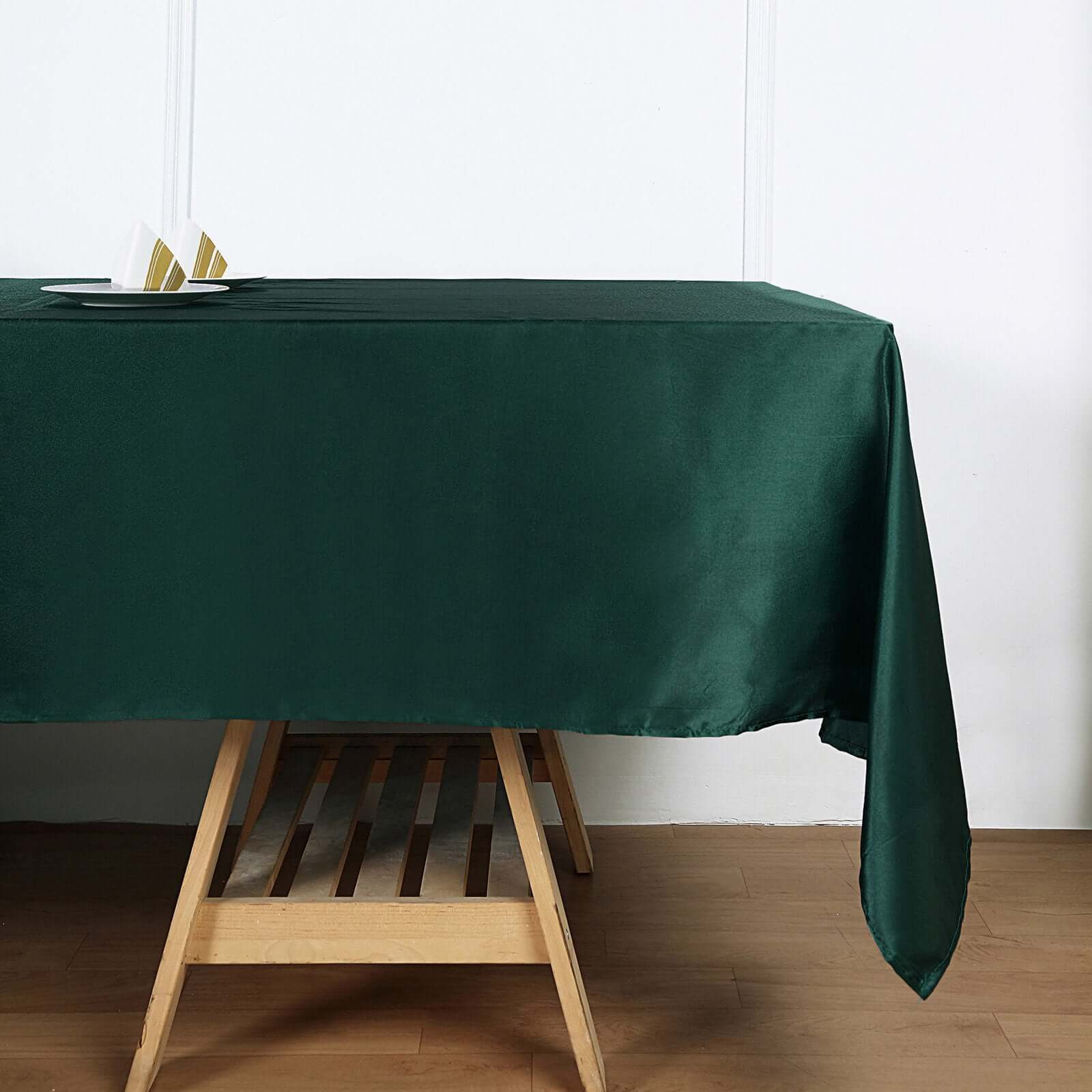 Satin Rectangular 60x102 Tablecloth Hunter Emerald Green - Smooth and Lustrous Table Cover