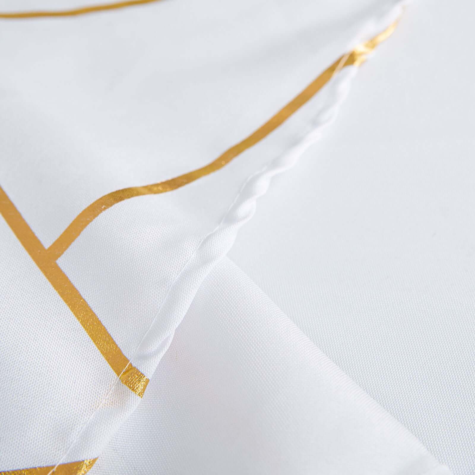 Polyester 120 Round Tablecloth White with Gold Foil Geometric Pattern Wrinkle-Resistant Modern Seamless Table Cover