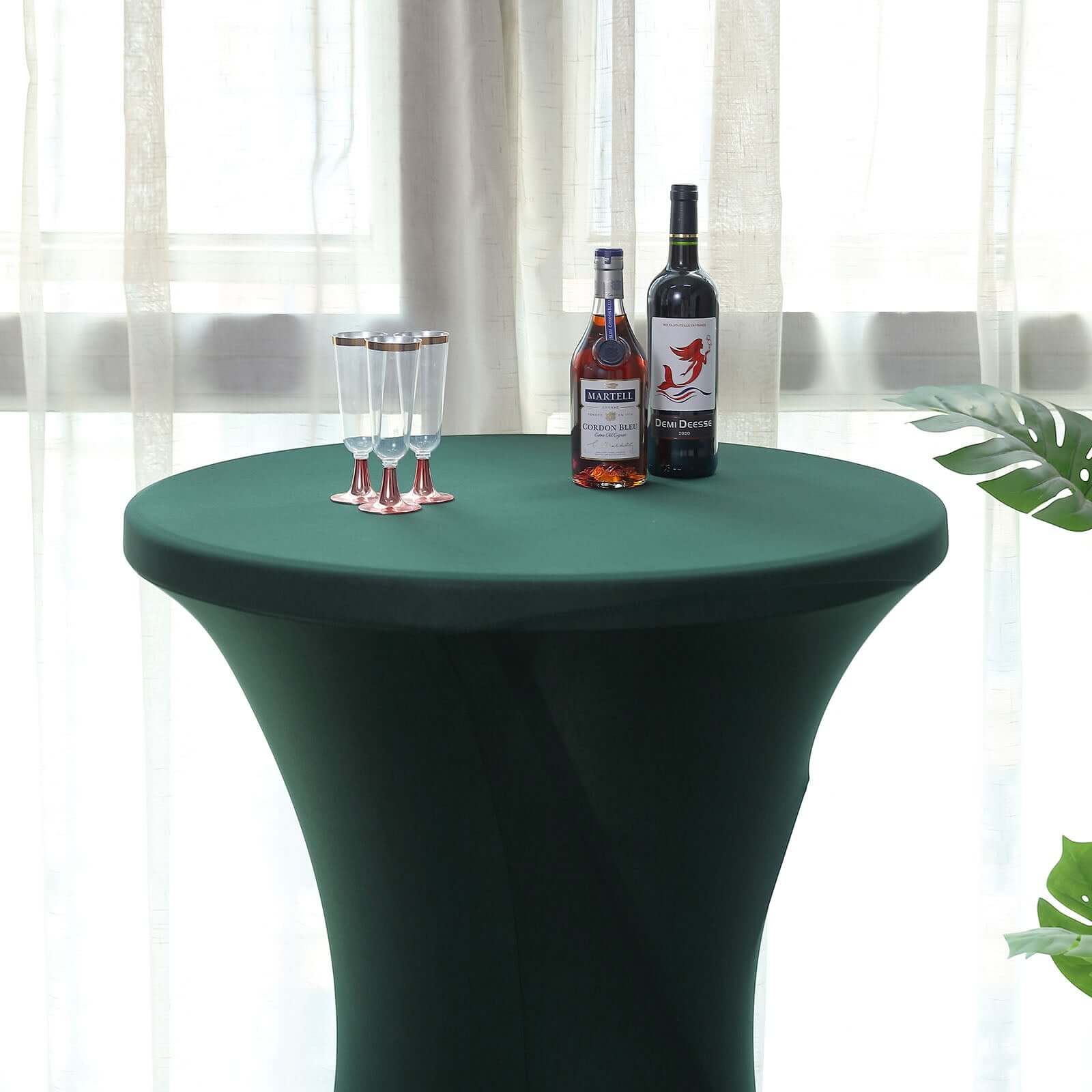 Spandex 24-32 Round Cocktail Table Cover Hunter Emerald Green - Easy to Maintain Stretch Fitted Highboy Tablecloth