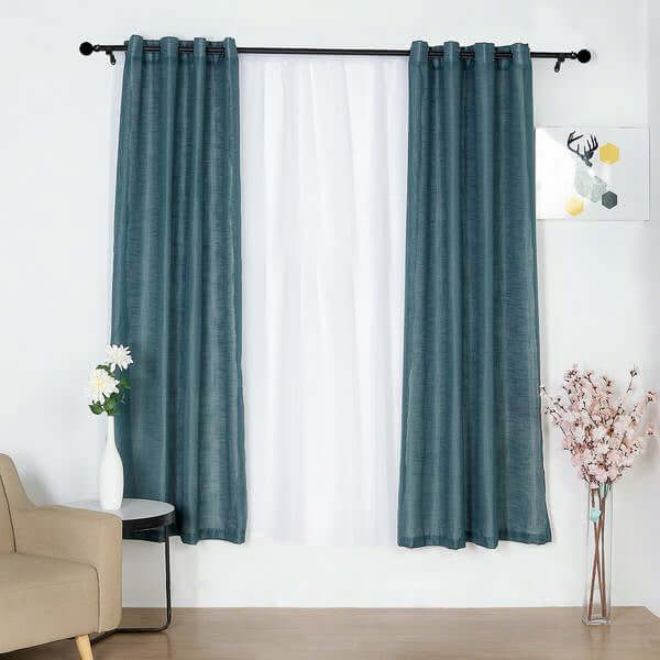 2 Pack Handmade Light Blue Faux Linen Curtains 52x84, Curtain Panels With Chrome Grommets