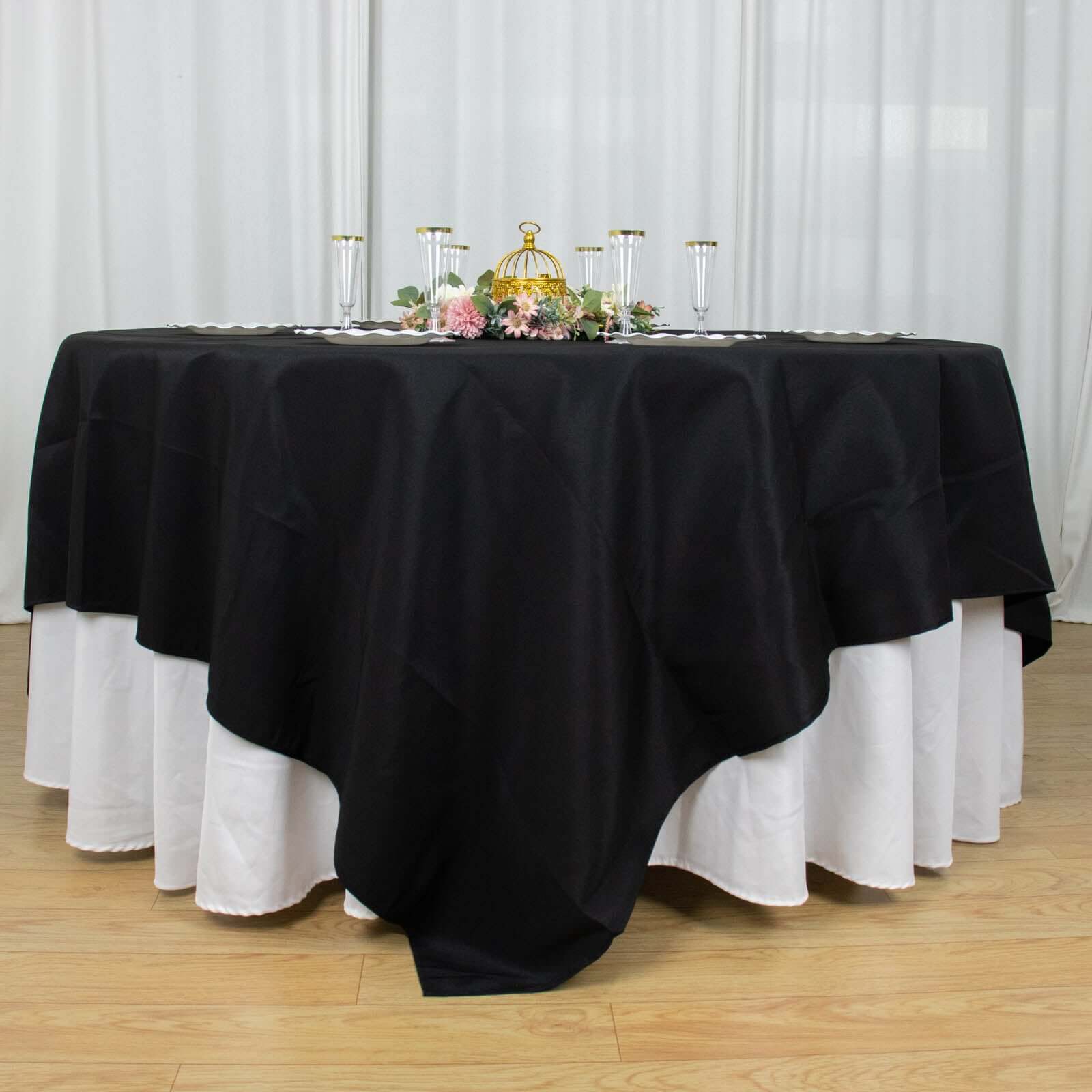 Premium Polyester 90x90 Table Overlay Square Tablecloth Black 220GSM Wrinkle-Resistant Table Cover