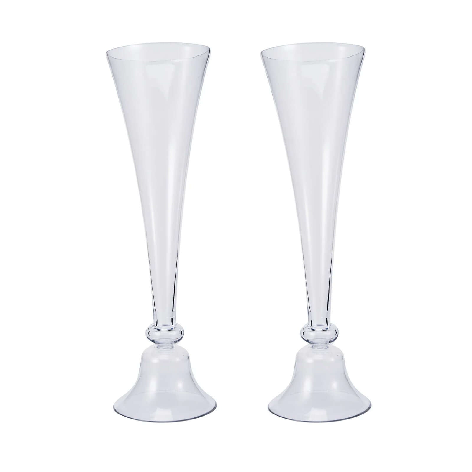 Set of 2 Glass Trumpet Vases Reversible Clarinet Style Clear - Stylish Flower Centerpieces for Events 32