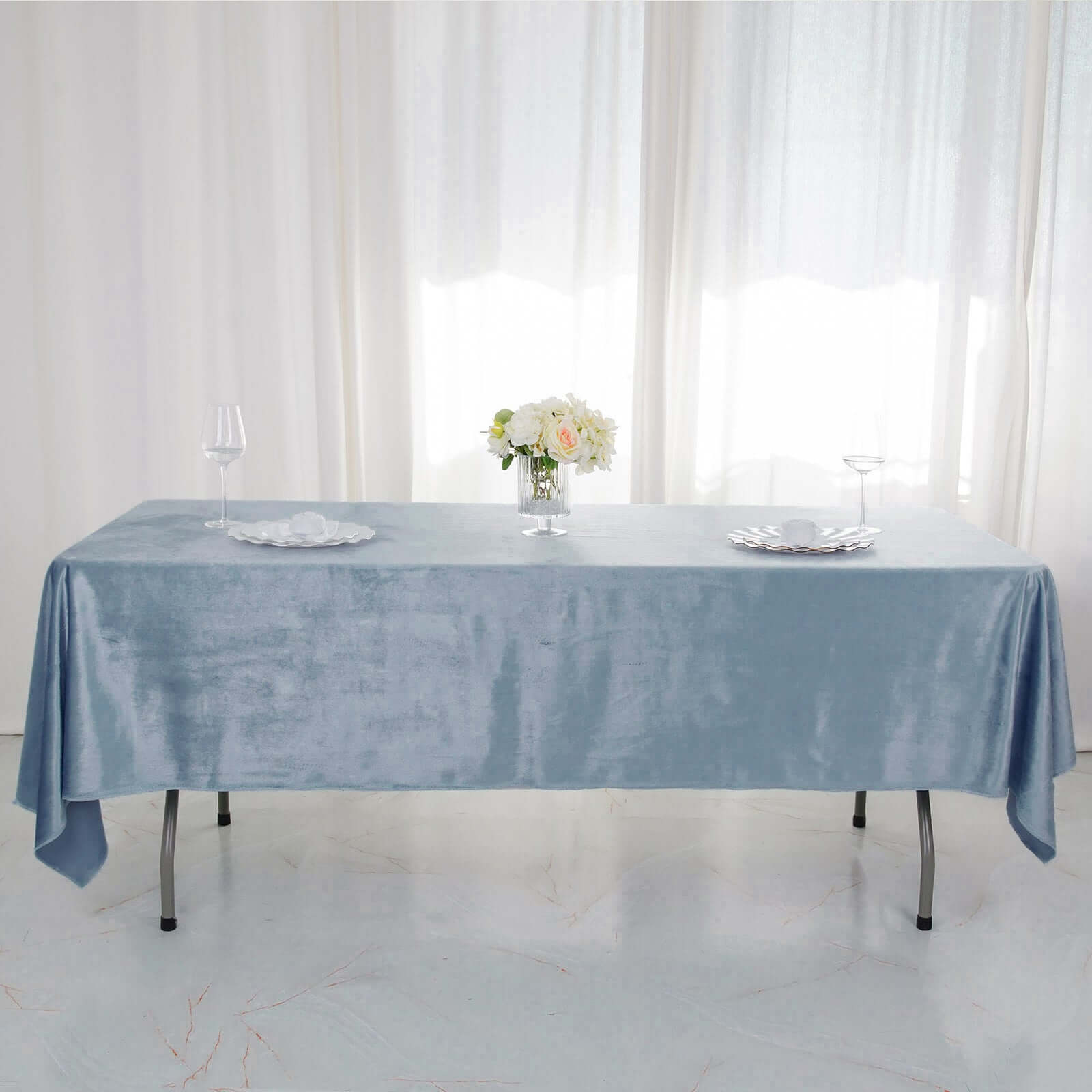 Premium Velvet 60x102 Rectangle Tablecloth Dusty Blue - Reusable & Soft Table Cover
