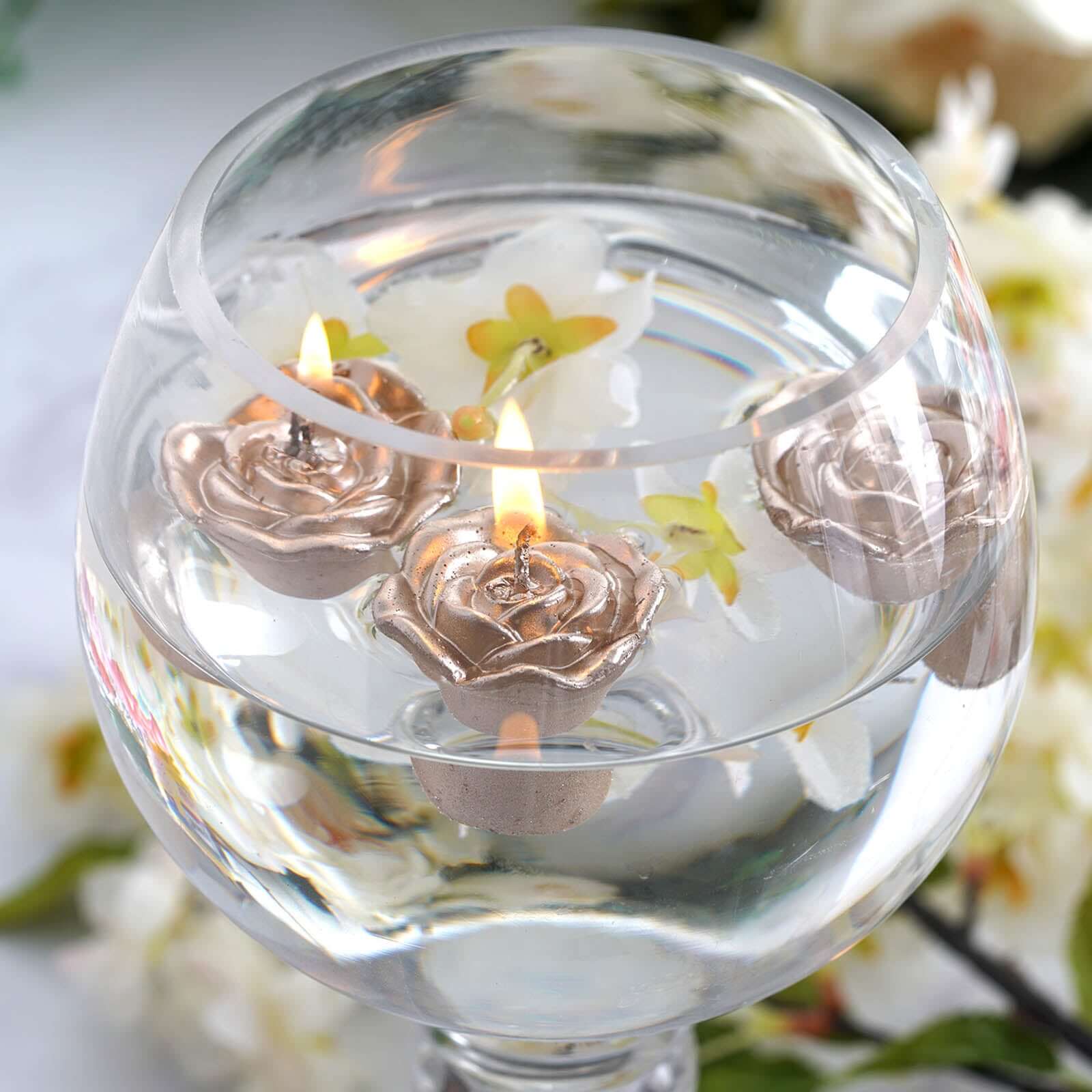 12-Pack Mini Floating Candles Rose Flower Design Rose Gold - Wedding Vase Fillers for Decor 1