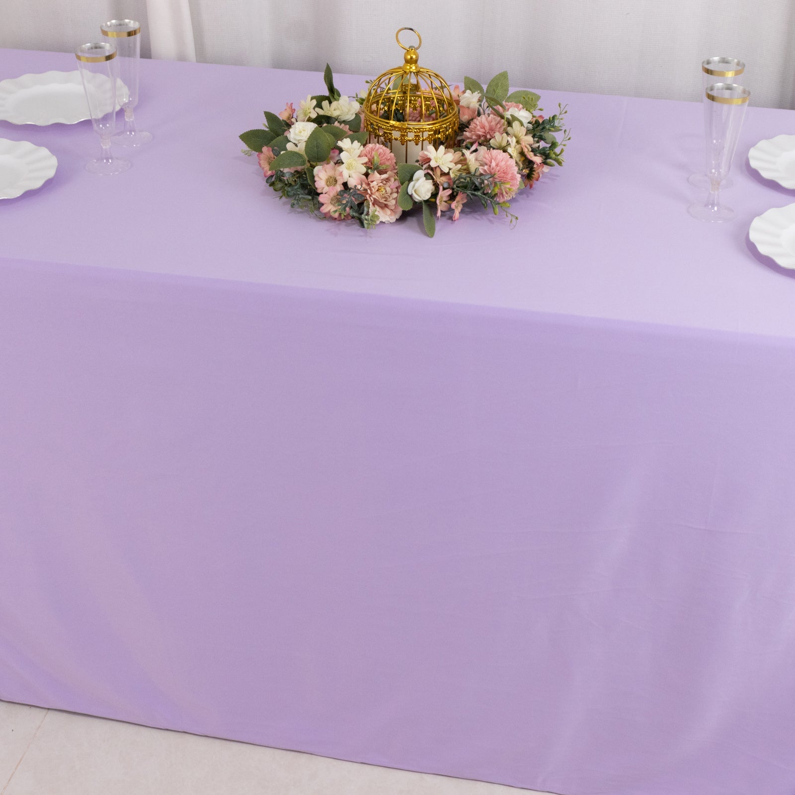 Premium Scuba Rectangular 90x132 Tablecloth Lavender Lilac - Wrinkle Free, Stain Resistant & Seamless Table Cover