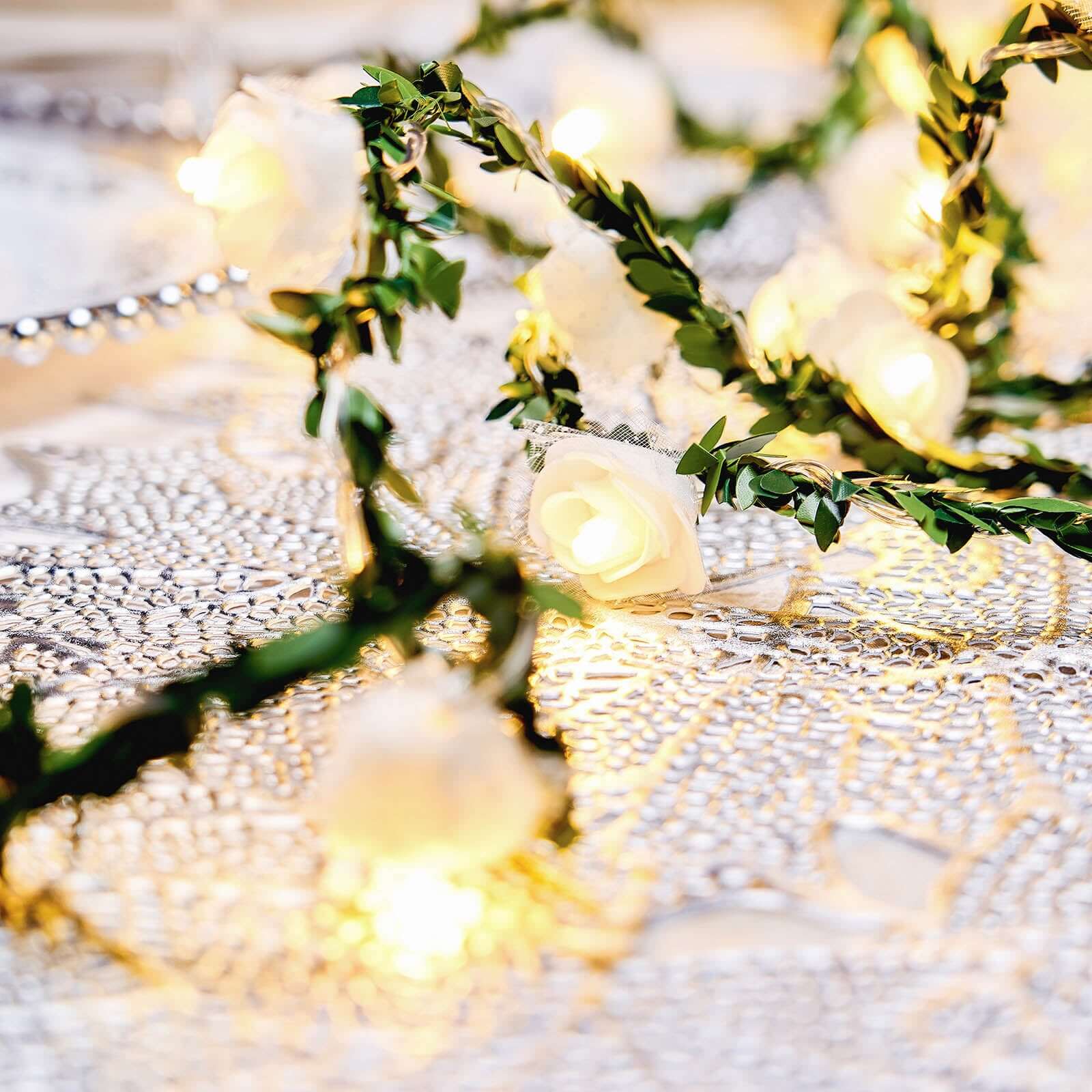 9ft Warm White 20 LED Artificial Rose Lace Flower Garland Vine Lights, Battery Operated String Lights