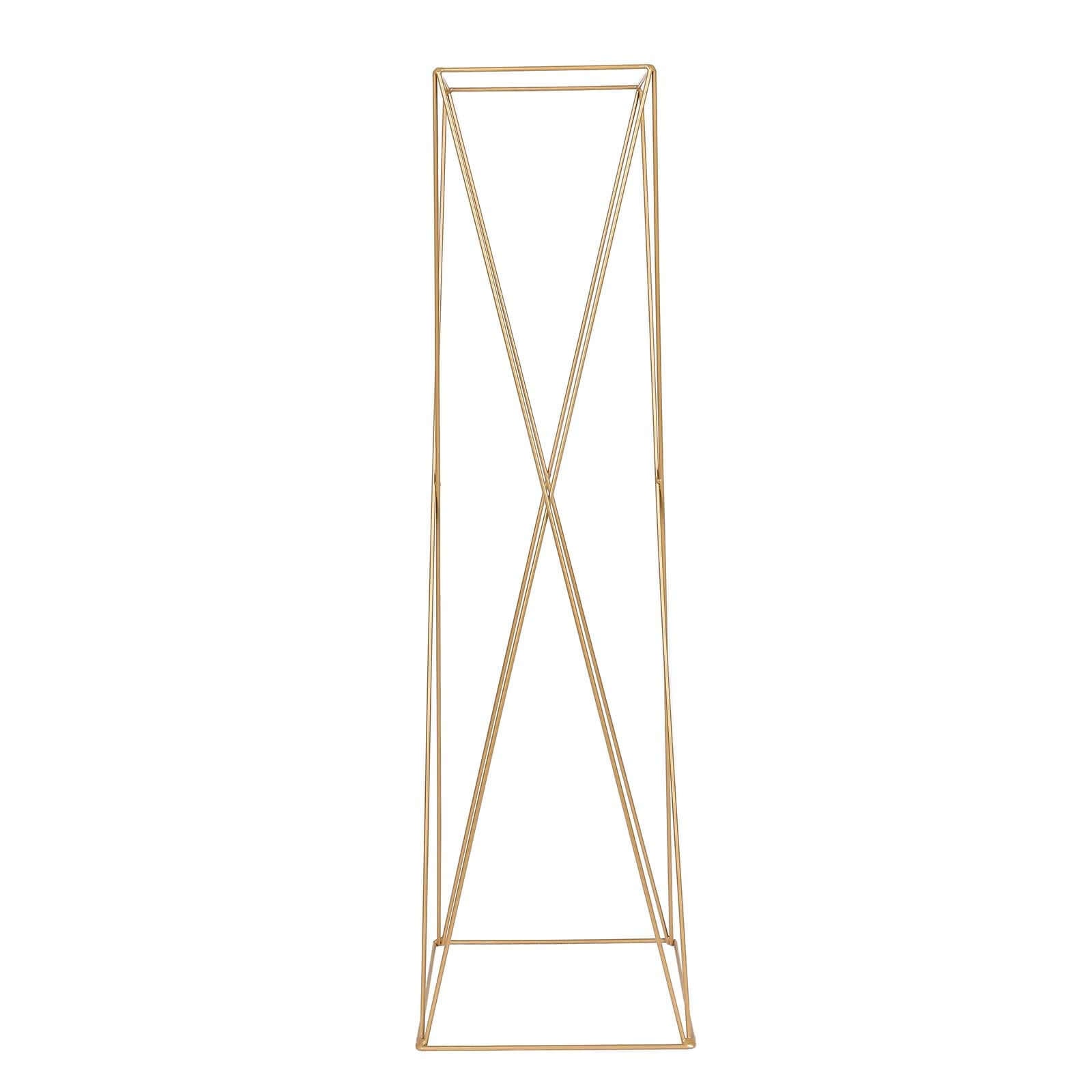 2-Pack Wedding Centerpieces Metal Geometric Crisscross Design Gold - Open Column Pedestal Stands 32