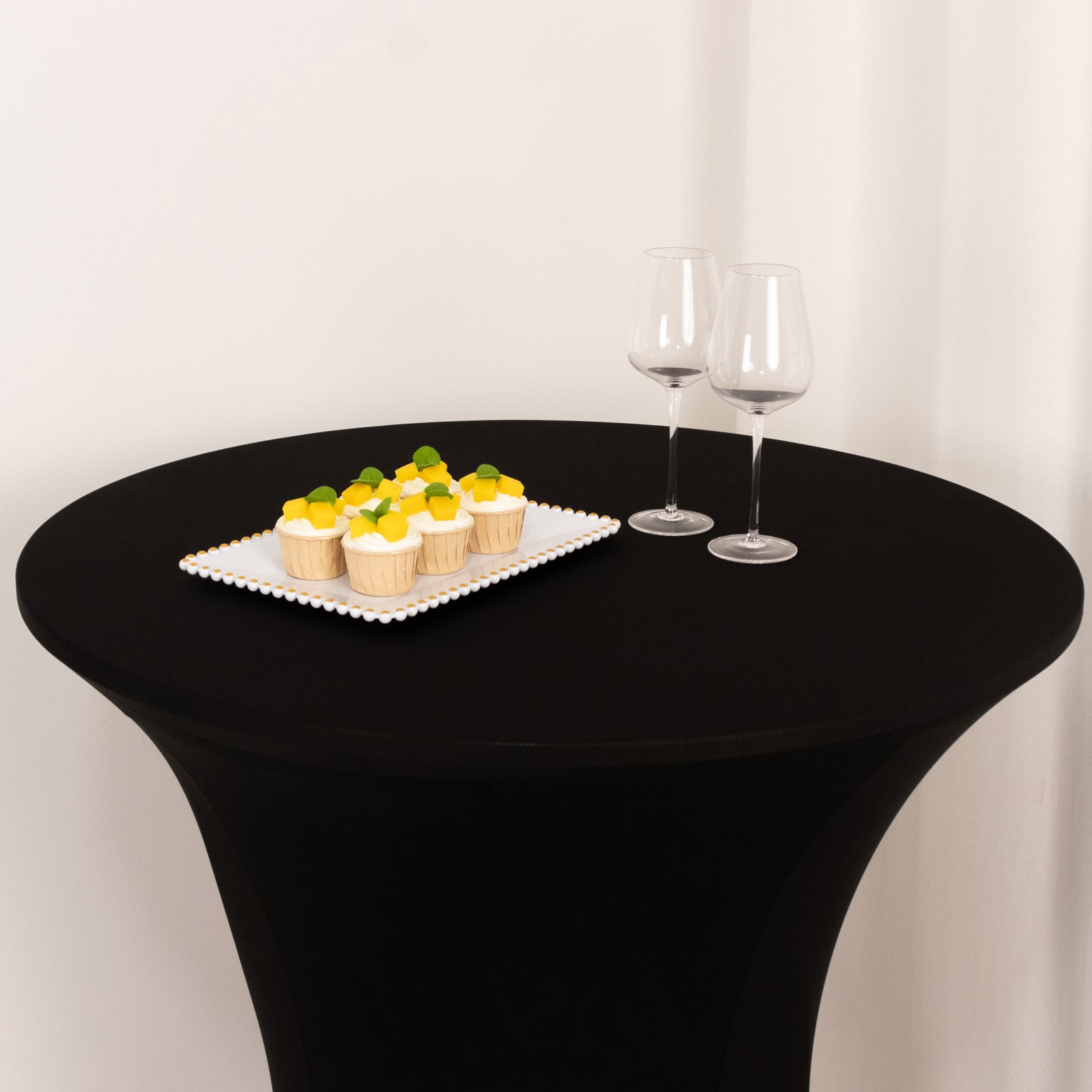 Spandex 33-36 Round Cocktail Table Cover Black - Easy to Maintain Stretch Fitted Highboy Tablecloth