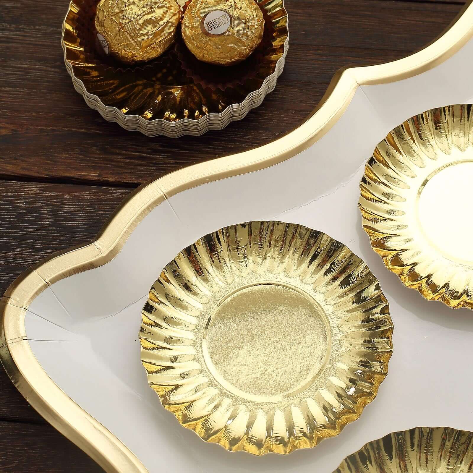 50-Pack Paper 3.5 Round Party Plates in Metallic Gold with Scalloped Rim - Disposable Mini 250GSM Dessert Plates for Tapas, Appetizers & Finger Foods