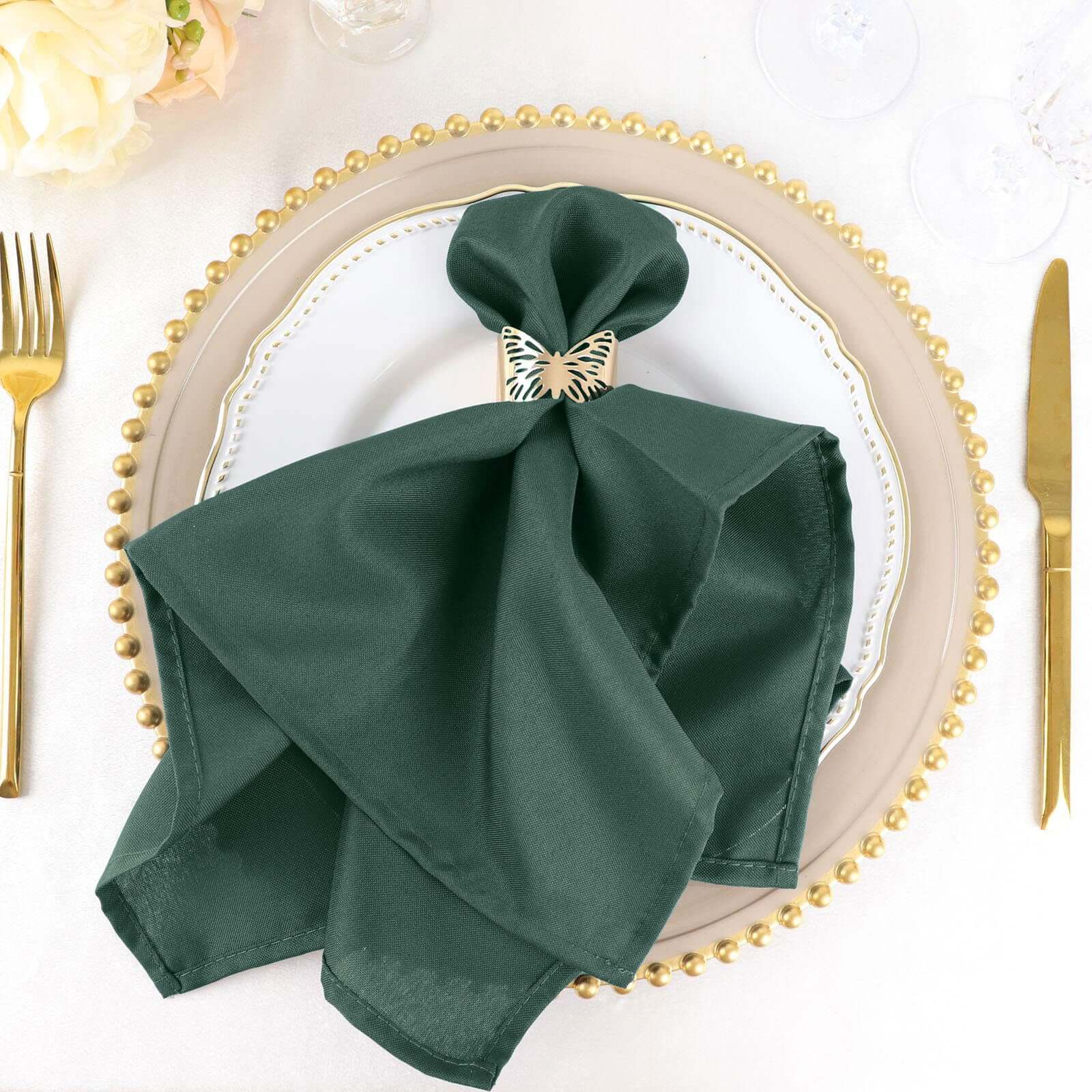 5 Pack Polyester 20x20 Napkins Hunter Emerald Green - Wrinkle Resistant & Easy Care Cloth Napkins
