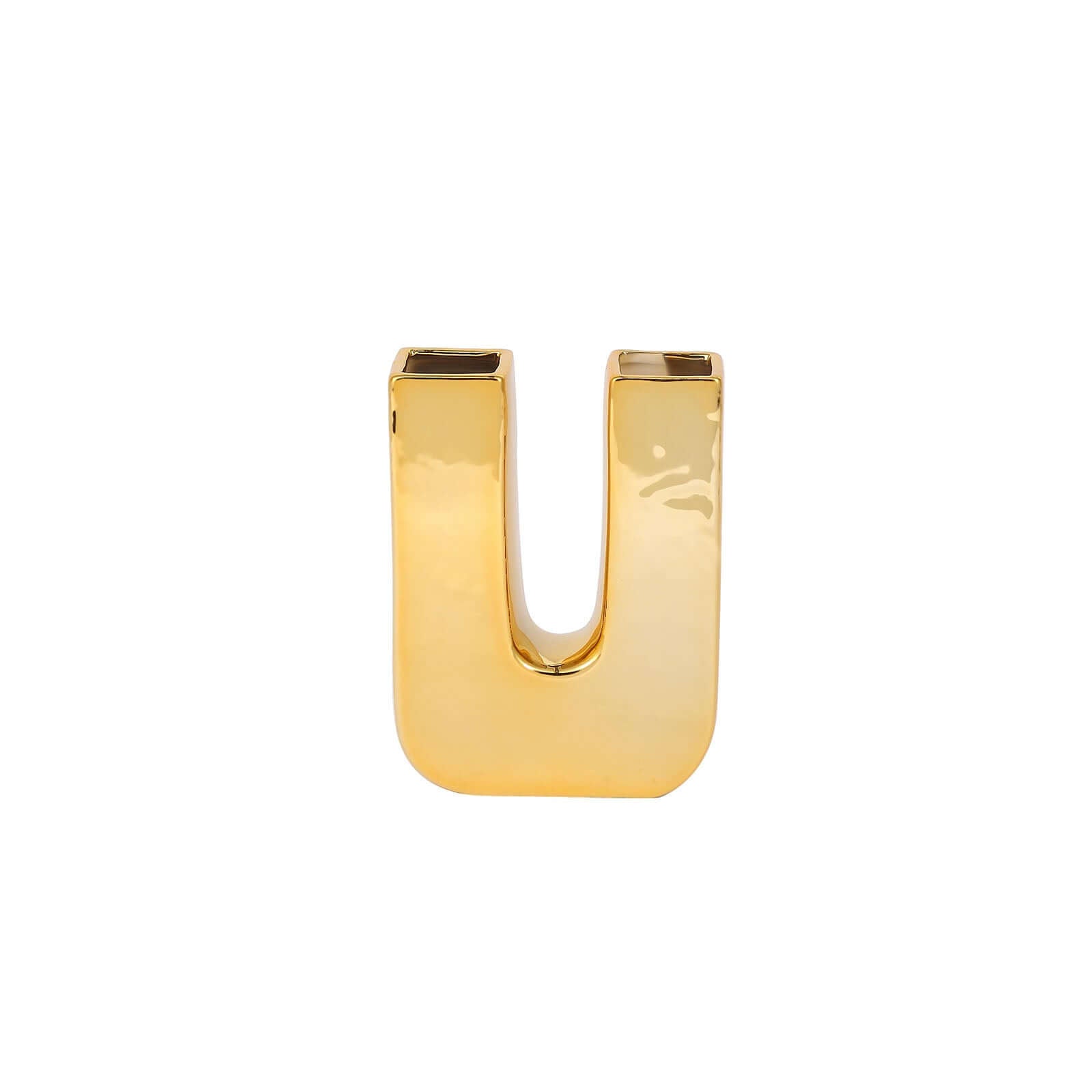 Shiny Ceramic Vase Letter U Gold Plated - Chic Bud Planter Pot for Events & Decor 6