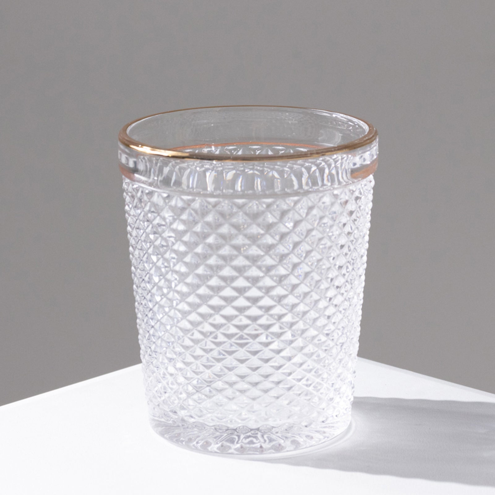 6-Pack Tumbler Glasses Clear Hobnail Design with Gold Rim - Embossed Diamond Pattern Glassware for Drinks & Parties 11oz 4