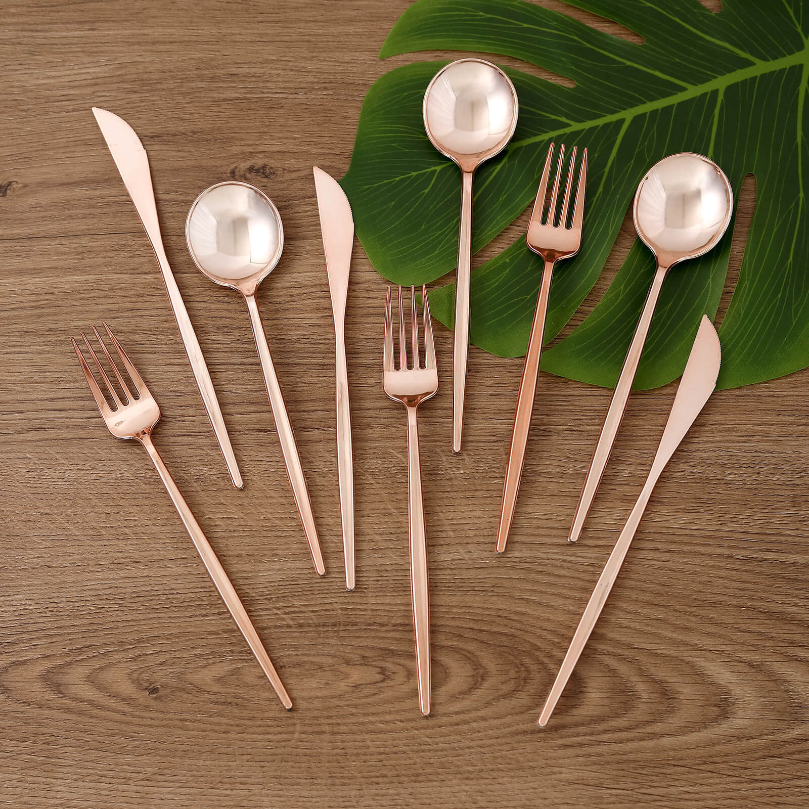 24-Pack Plastic Flatware Set with Sleek Modern Design Rose Gold - Premium Disposable Silverware 8