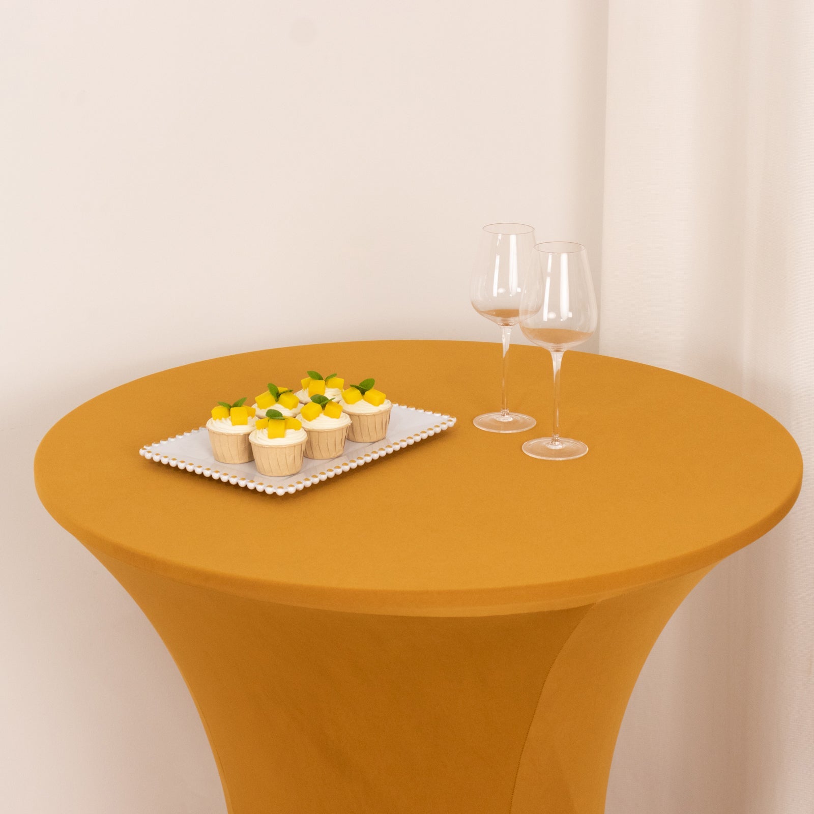 Spandex 33-36 Round Cocktail Table Cover Gold - Easy to Maintain Stretch Fitted Highboy Tablecloth for Events