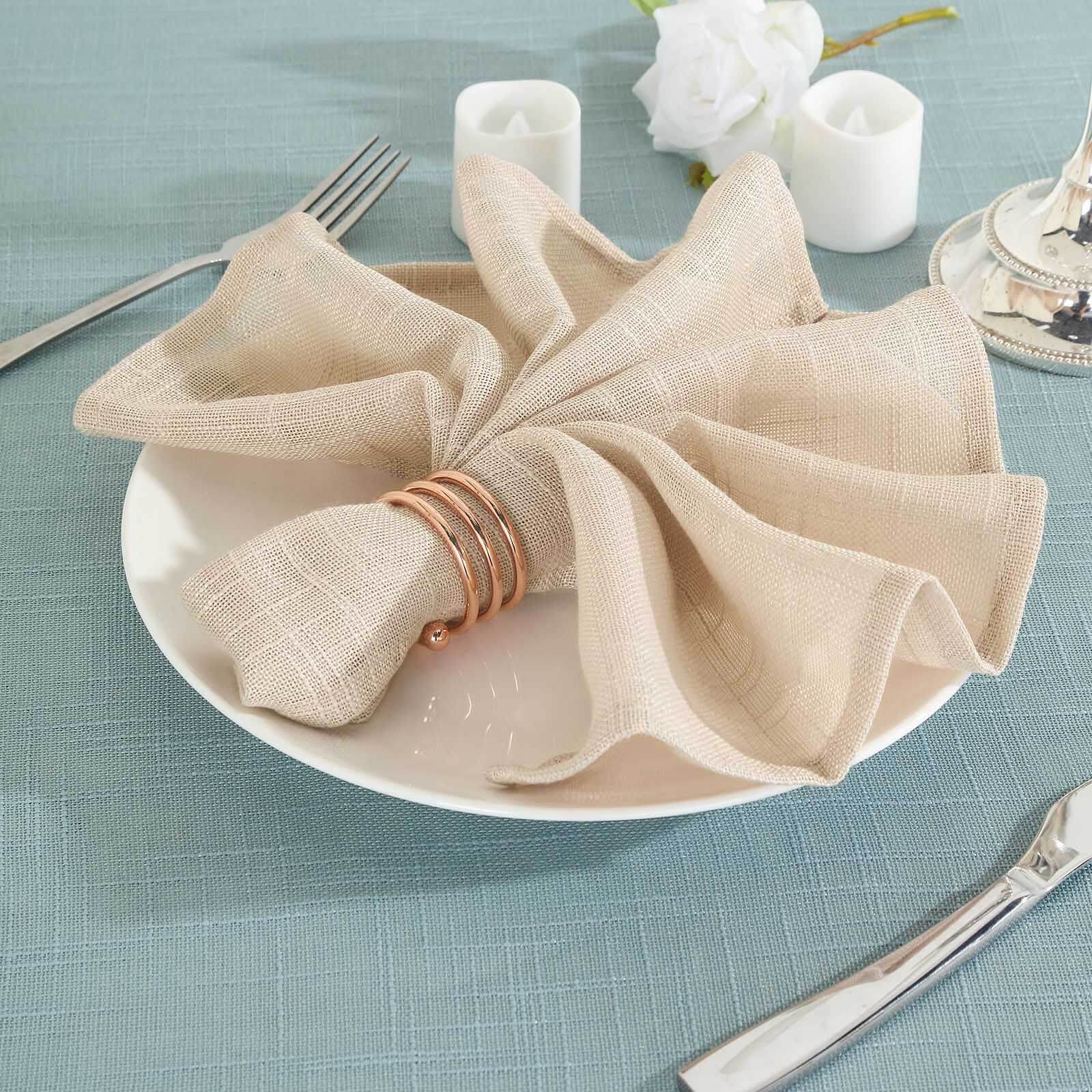 5 Pack Faux Linen 20x20 Napkins Beige - Slubby Textured & Wrinkle Resistant Cloth Napkins