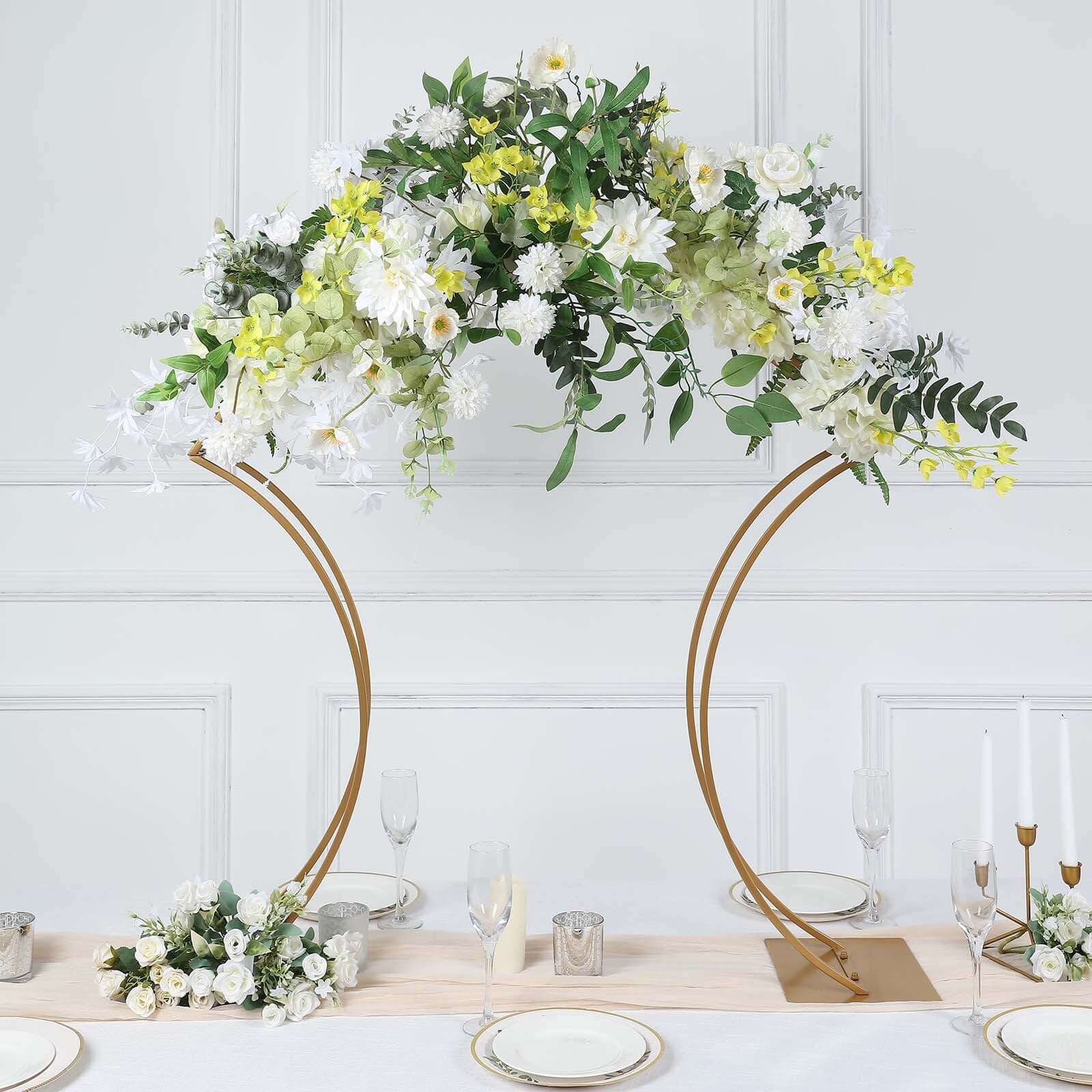 Metal Wedding Centerpiece Curvy Design Gold - Floral Arch Frame Table Stand 38