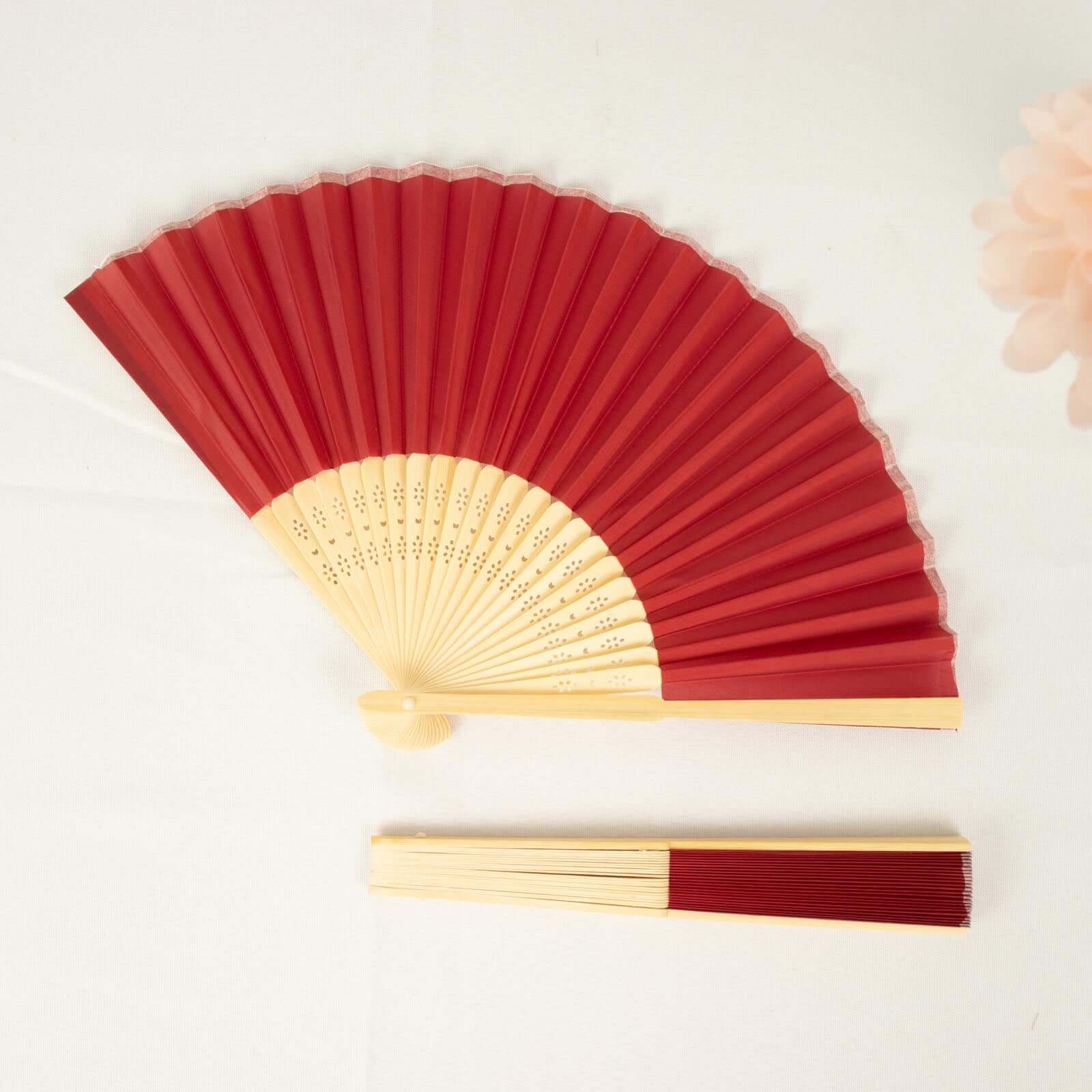 5 Pack Red Asian Silk Folding Fans Party Favors, Oriental Folding Fan Favors