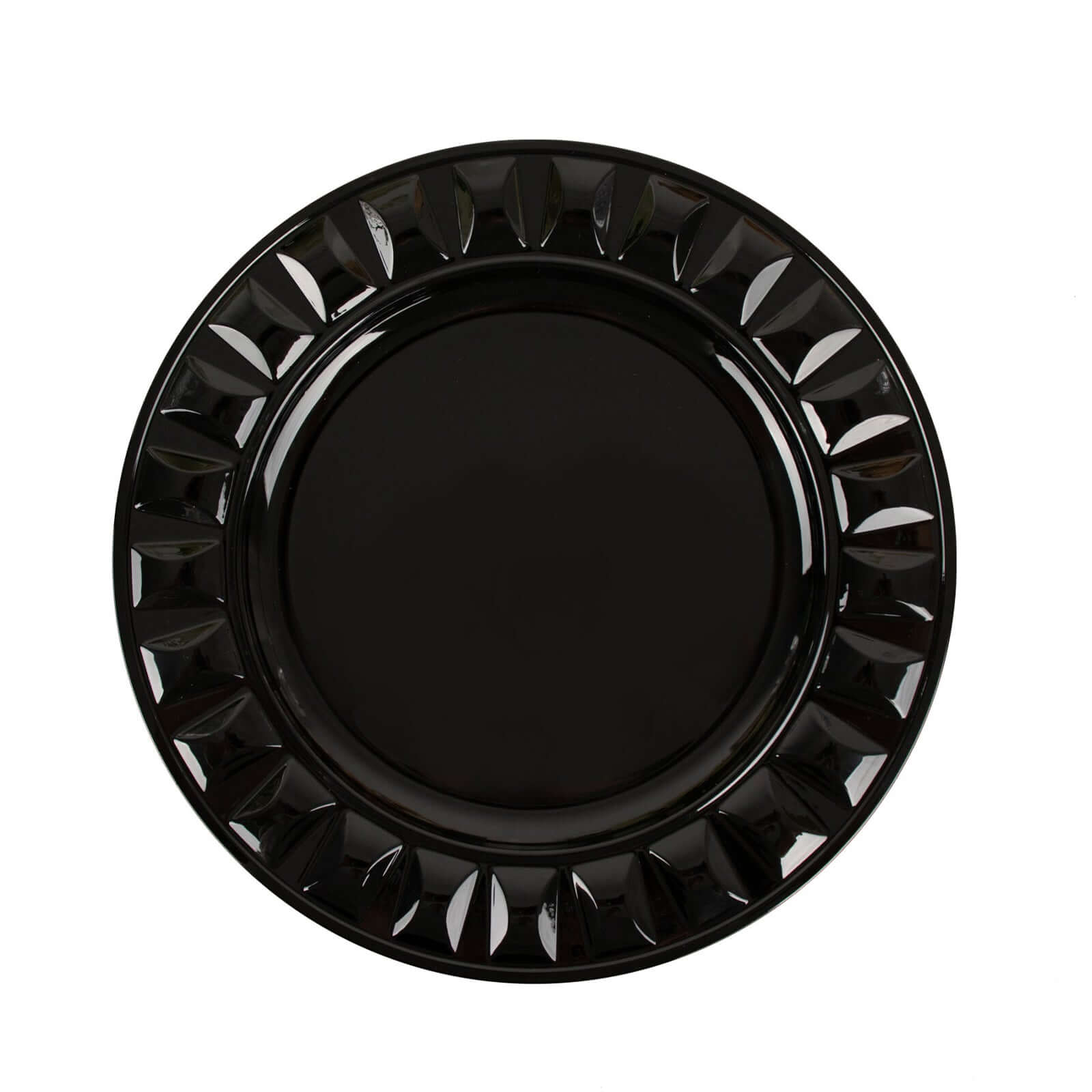 6-Pack Plastic Round Charger Plates 13 in Black with Bejeweled Rim, Luxe Decorative Dinner Party Charger Tableware