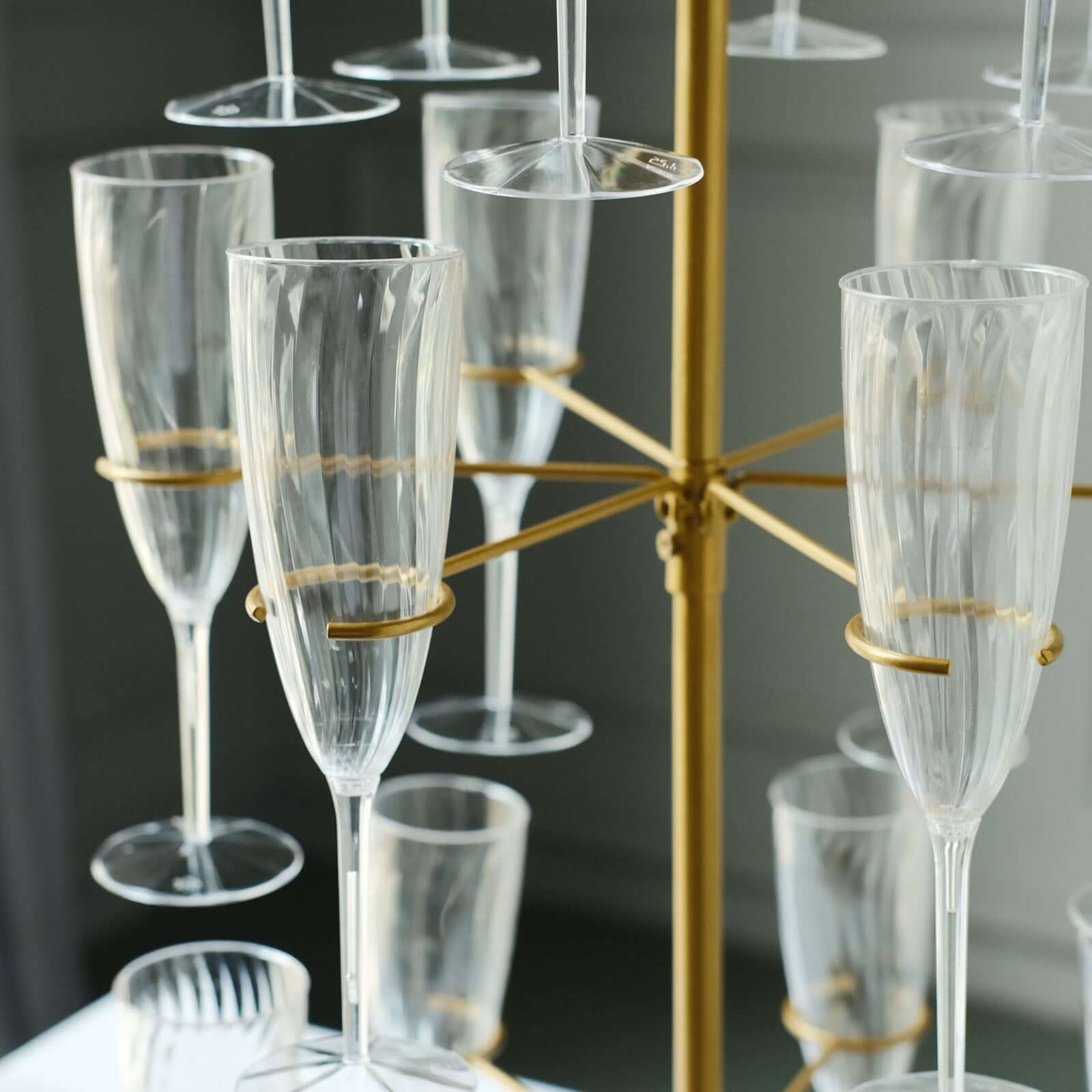 3-Tier Champagne Glass Holder Tower Gold - Modern Metal Flute Display Rack Cocktail Tree Stand for Professional & Home Use 33