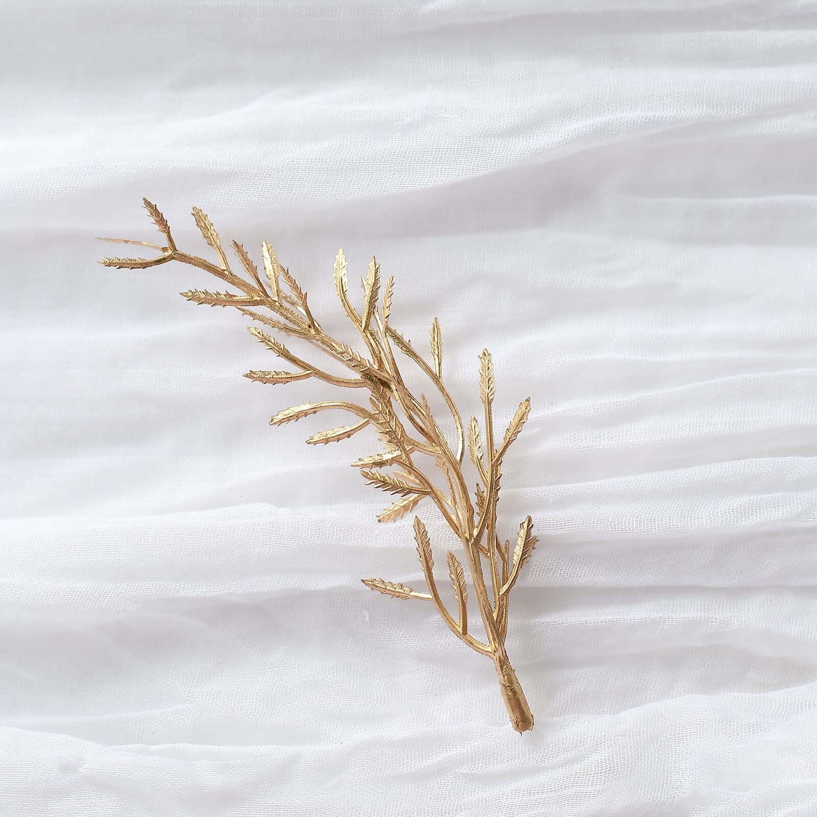 25-Pack Artificial Fern Leaf Branch Stems Metallic Gold - Versatile Faux Stems for Floral Bouquets Vase Displays & Event Decor 6