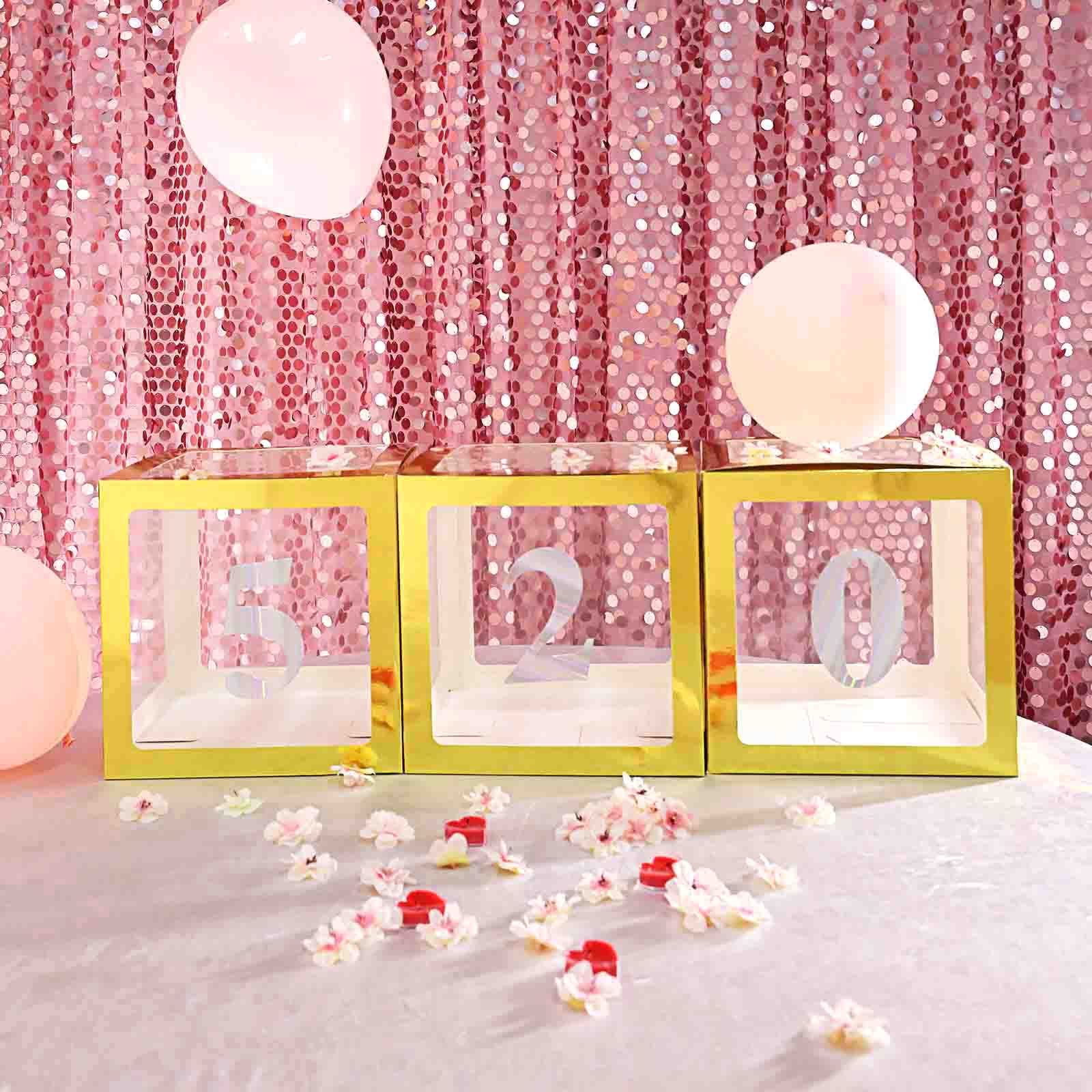 2 Pack 12 Metallic Gold Clear Baby Shower Party Decoration Boxes, Transparent DIY Balloon Boxes