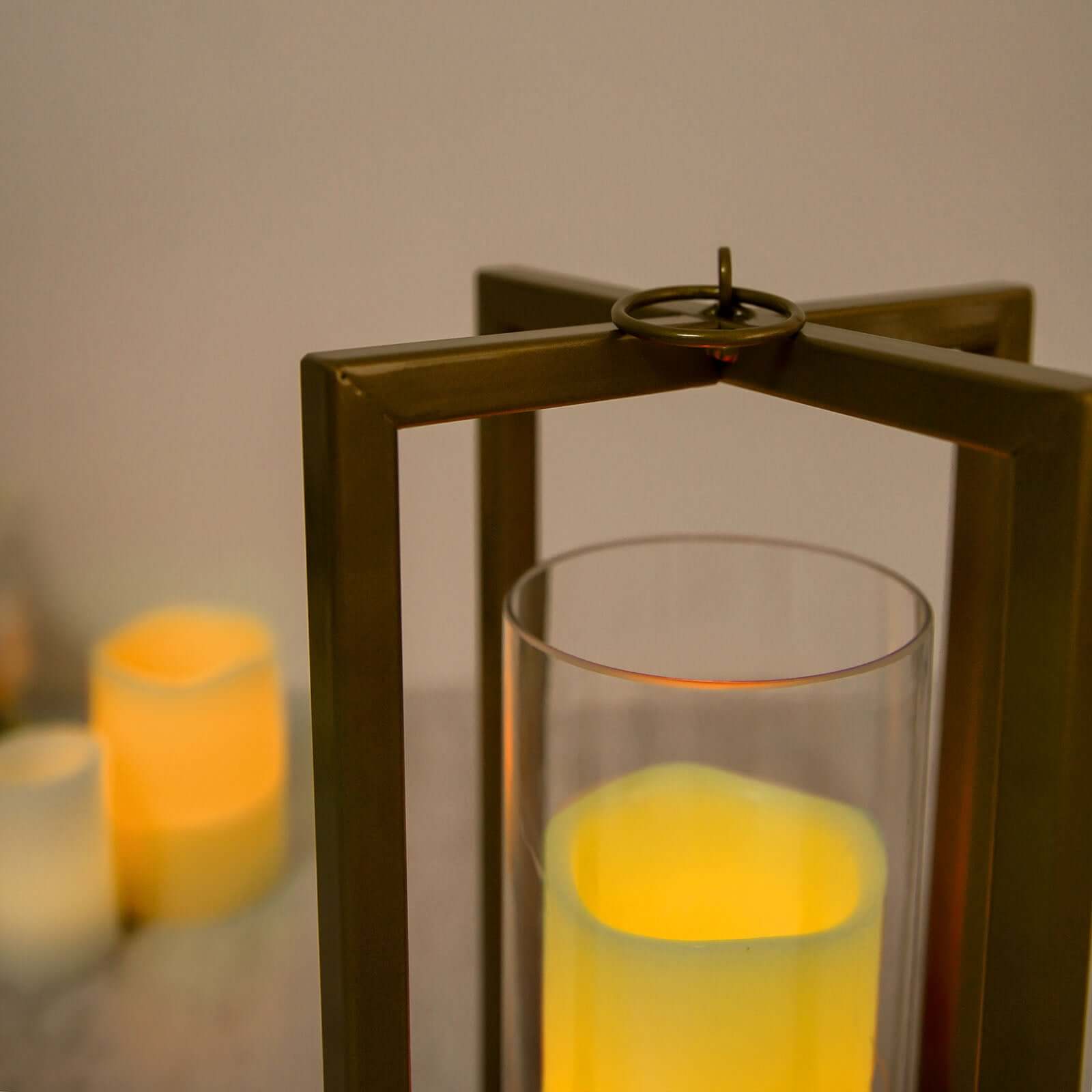 Lantern Candle Holder Gold Metal Geometric Cross Bar Design - Suitable for Modern Home and Event Centerpieces 11