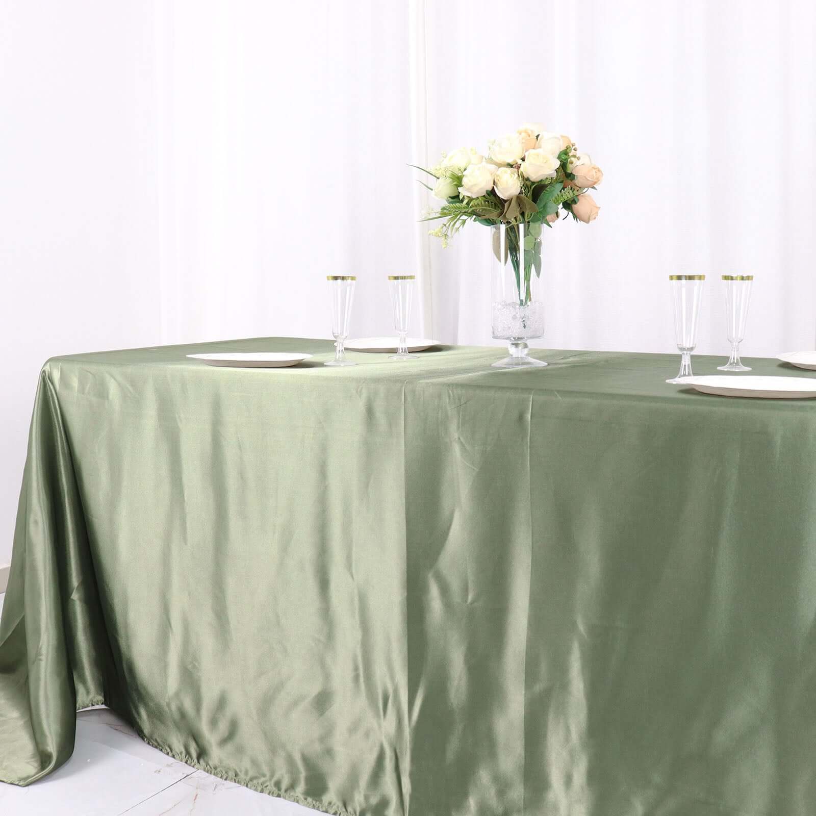 Satin Rectangular 90x132 Tablecloth Dusty Sage Green Satin - Seamless Table Cover