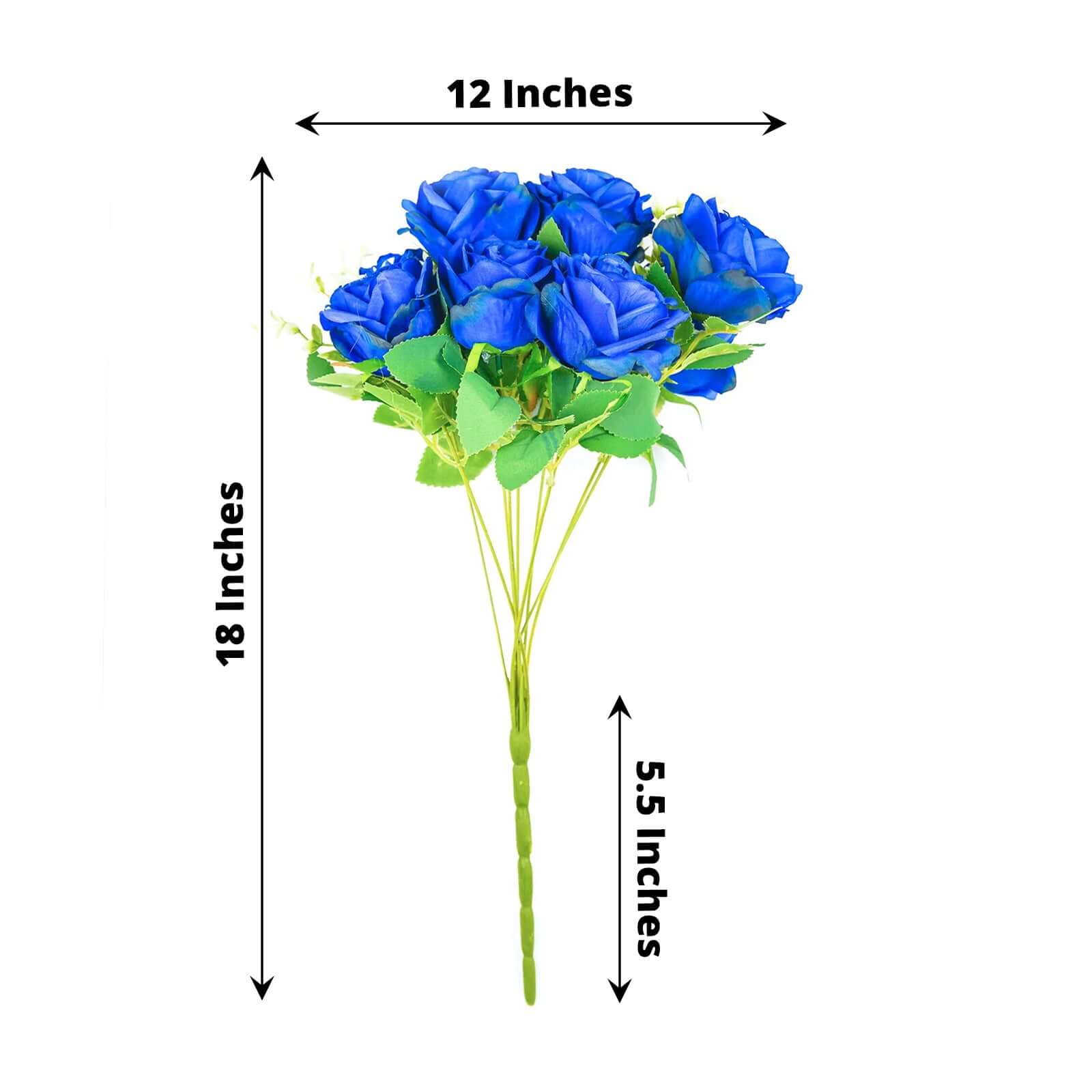 2 Bushes 18 Real Touch Royal Blue Artificial Rose Flower Bouquet, Silk Long Stem Flower Arrangements