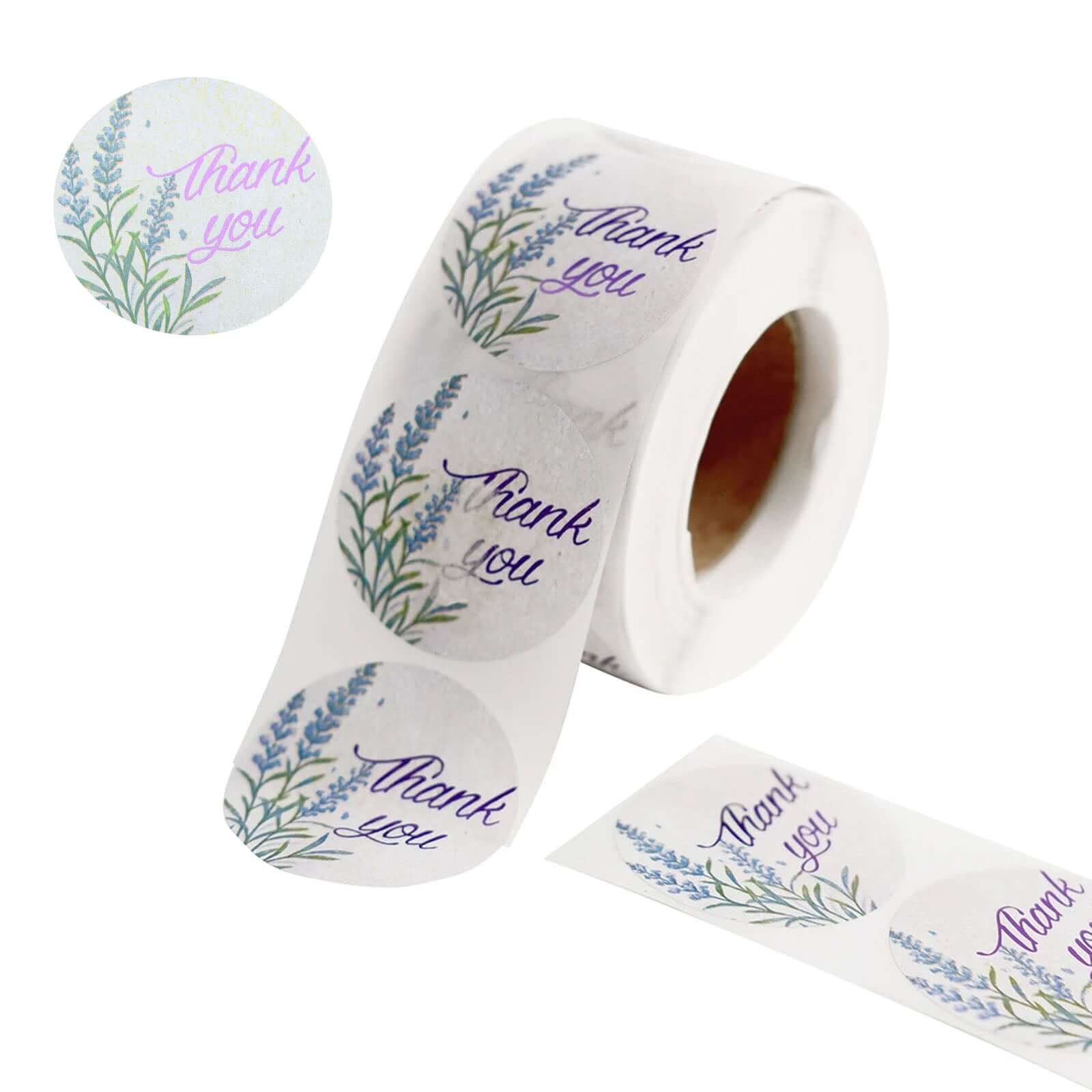 500Pcs 1.5 Thank You Purple Lavender Print Stickers Roll, Labels For DIY Envelope Seals - Round