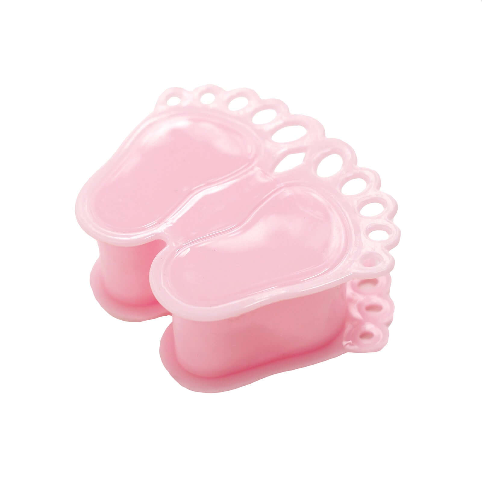 12-Pack Fillable Mini Candy Container in Baby Feet Style Clear/Pink - Unique Candy Treat Favor Boxes for Baby Shower 3.5