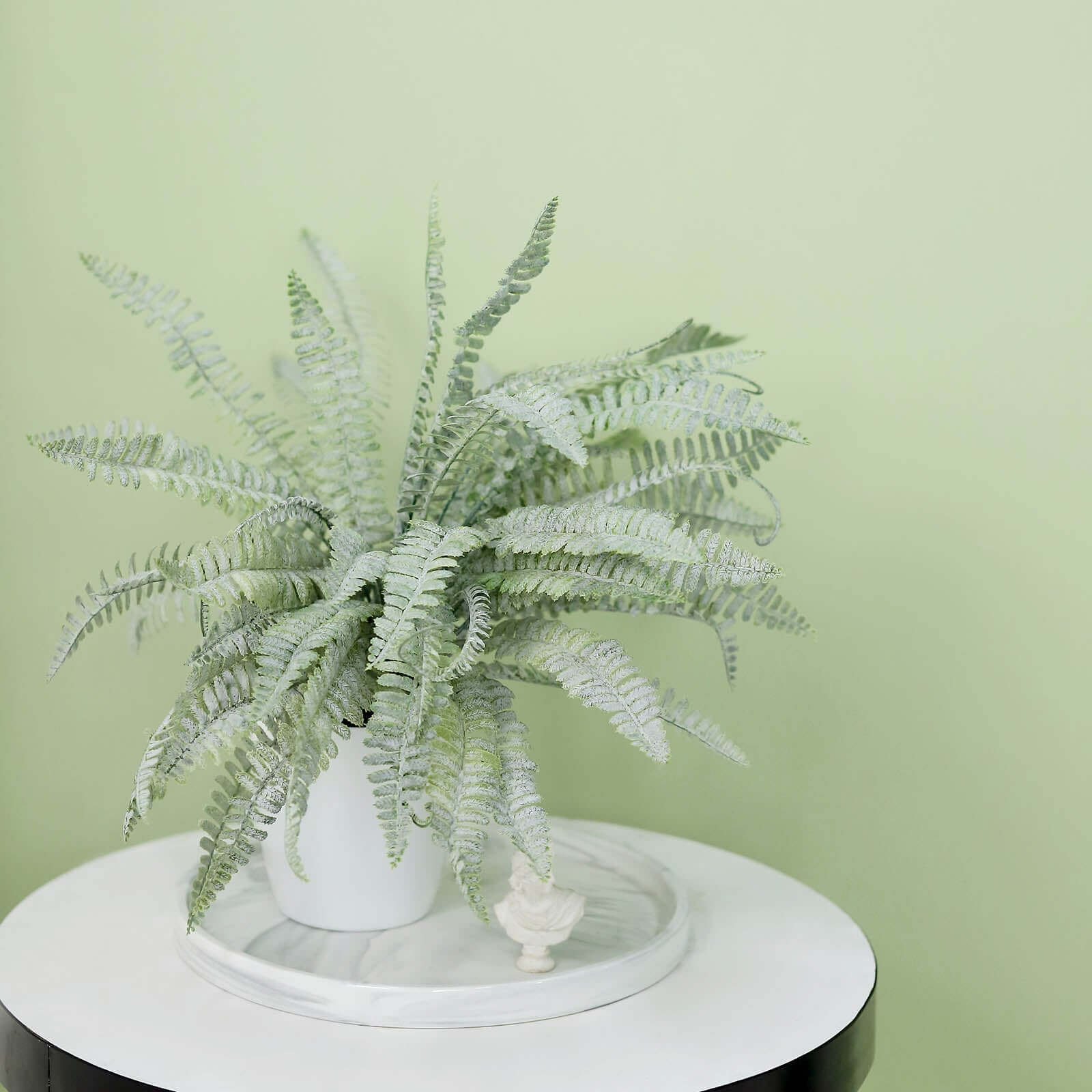 2 Stems Frosted Green Artificial Boston Fern Leaf Plant Indoor Spray