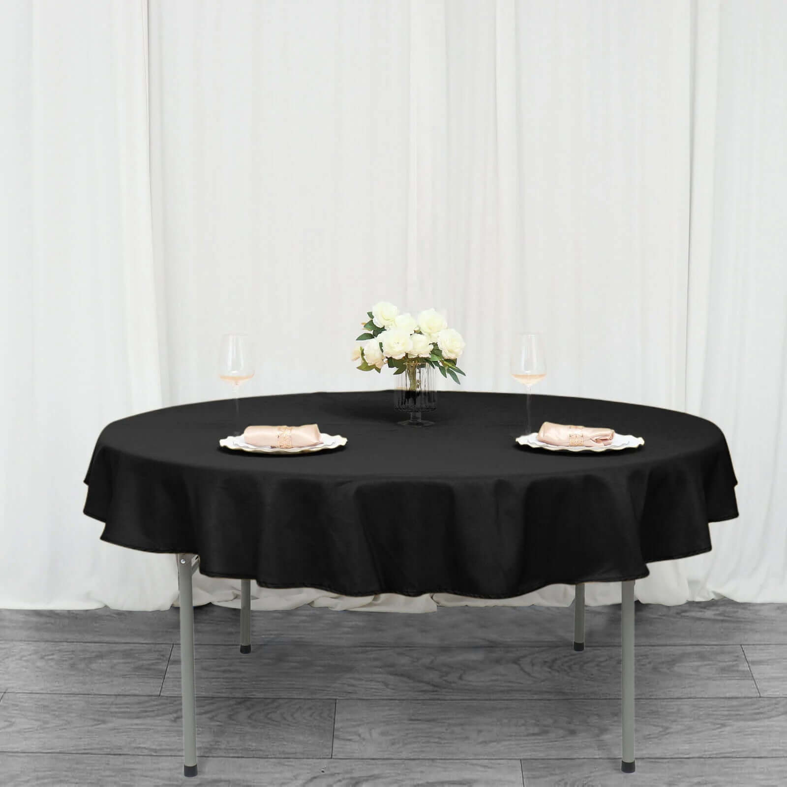 Premium Polyester 70 Round Tablecloth Black - Stain and Wrinkle-Resistant 220GSM Table Cover