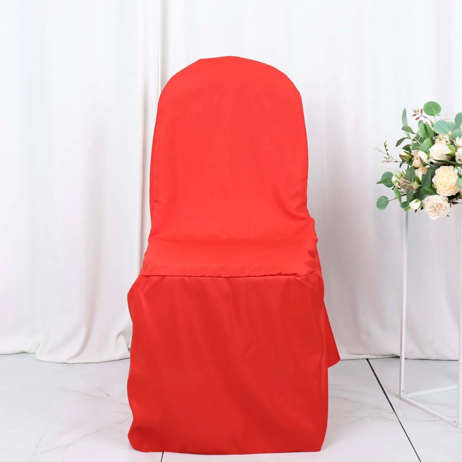 10 Pack Polyester Chair Cover for Banquet Chairs Red - Stain-Resistant Reusable Slip-On Slipcover