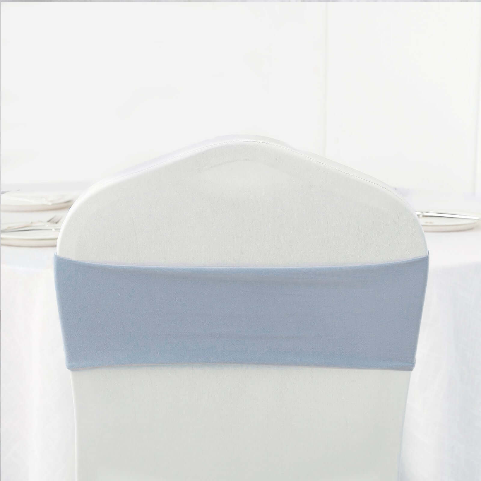 5 Pack Stretch Spandex Chair Sashes Dusty Blue - Fitted Finish Two Ply Heavy Duty Chair Bands 5x12