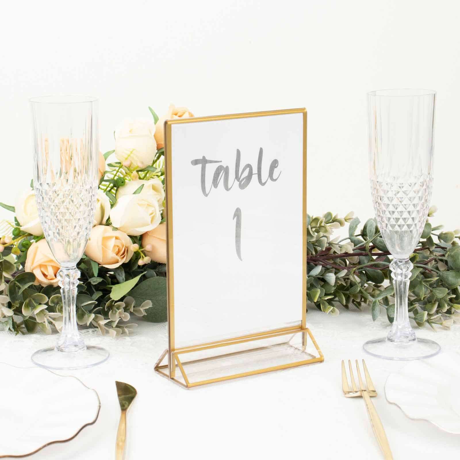 6-Pack Gold Frame Acrylic Table Sign Holders Double-Sided Display for Numbers and Menus - Perfect for Weddings 5x9