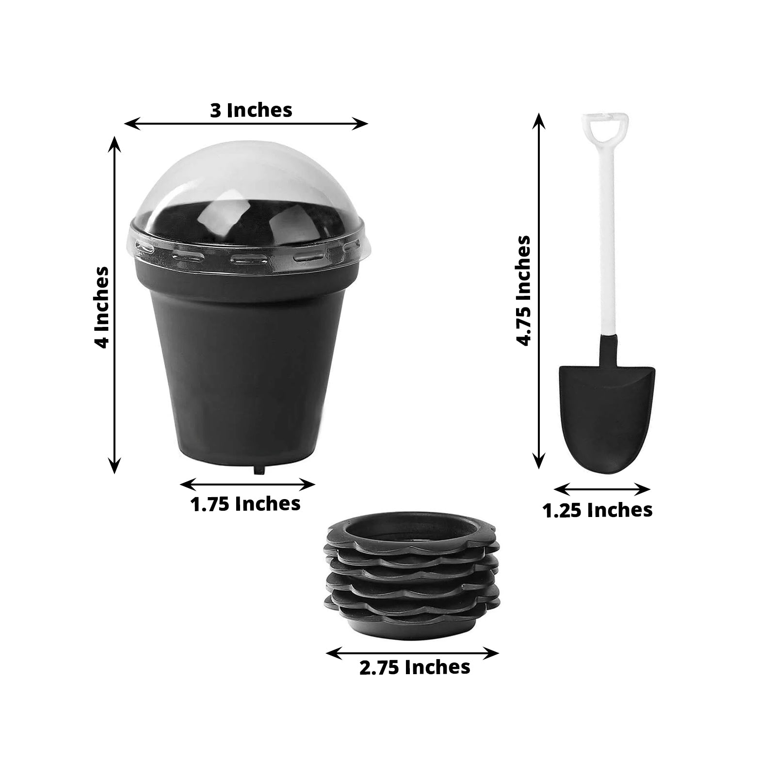 12-Pack Dessert Cups Succulent Planter Design Black - Plastic Serving Cups with Lids and Shovels 4