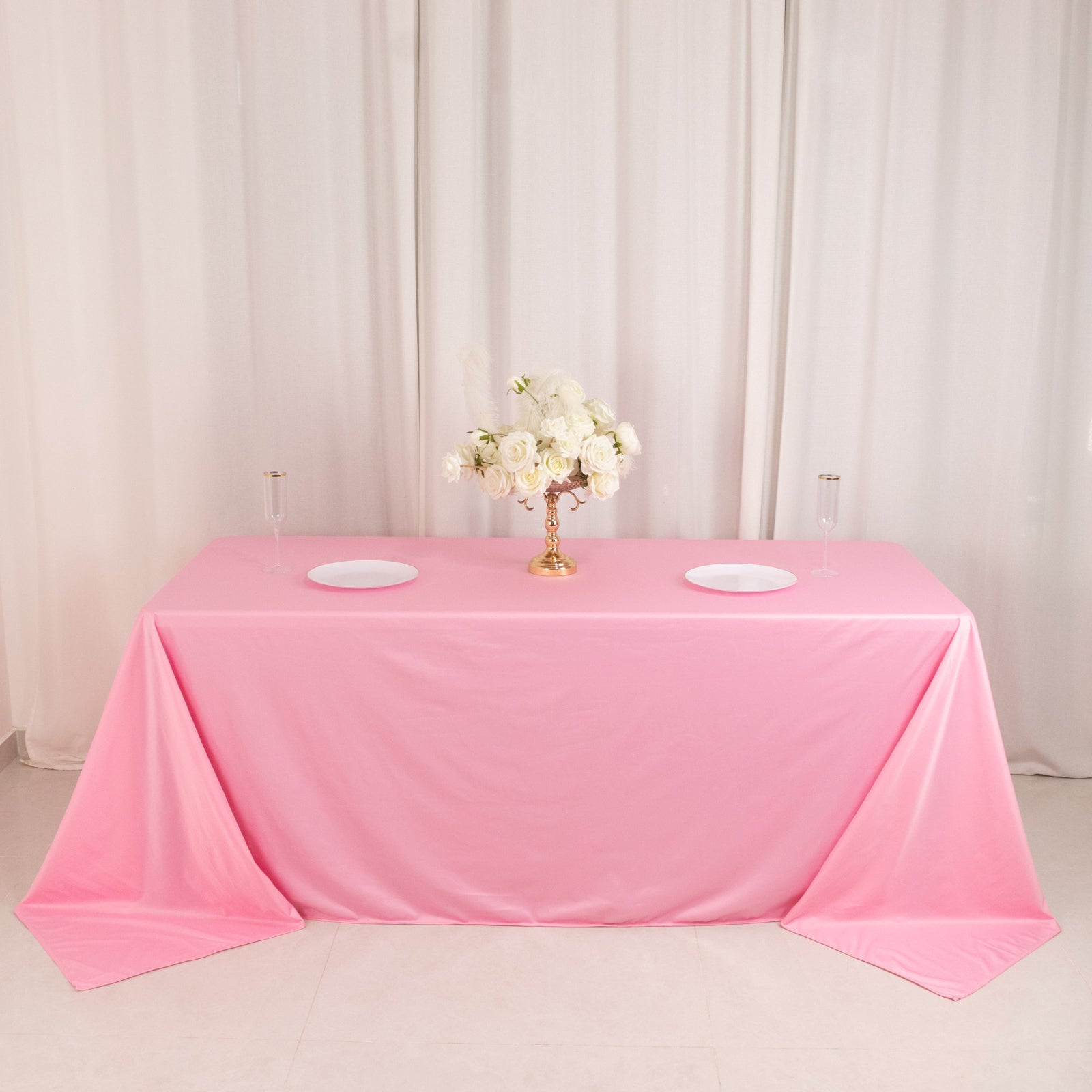 Premium Scuba Rectangular 90x132 Tablecloth Pink - Wrinkle Free, Stain Resistant & Seamless Table Cover