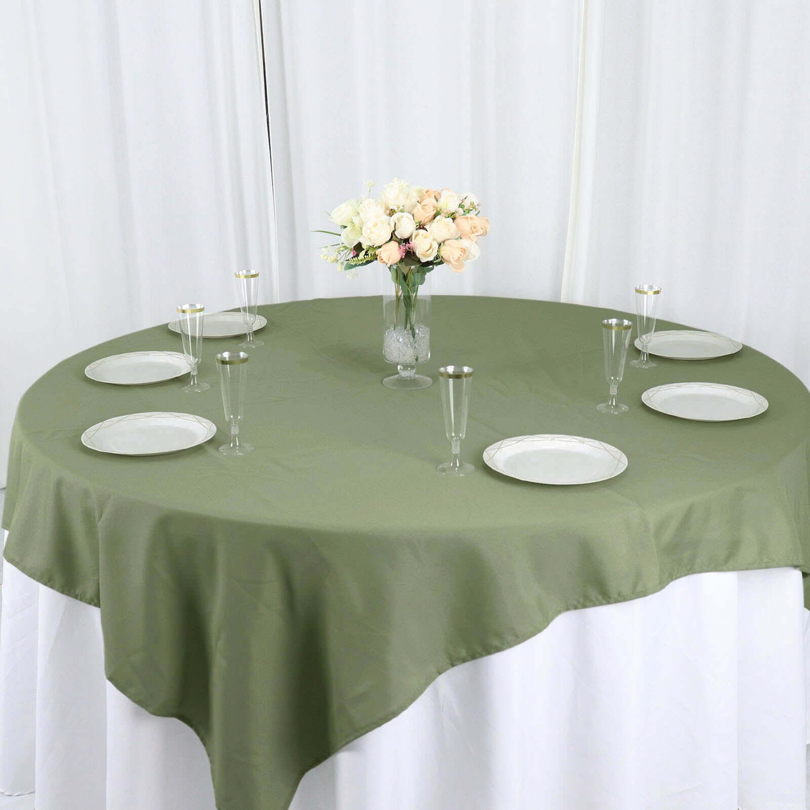 Polyester 70x70 Table Overlay Square Tablecloth Dusty Sage Green - Wrinkle-Resistant & Durable Table Cover