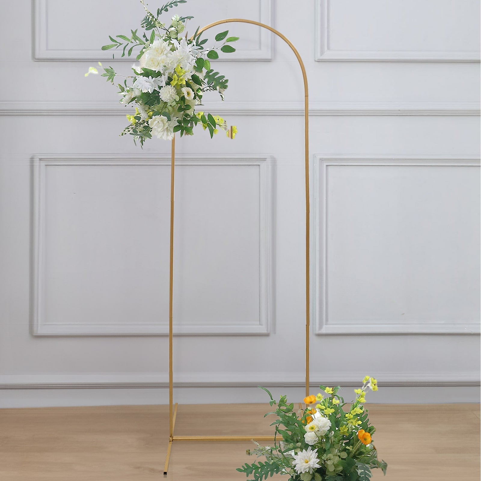 6ft Gold Metal Round Top Chiara Wedding Arch Backdrop Stand, Rectangular Floral Balloon Frame Ceremony Arbor