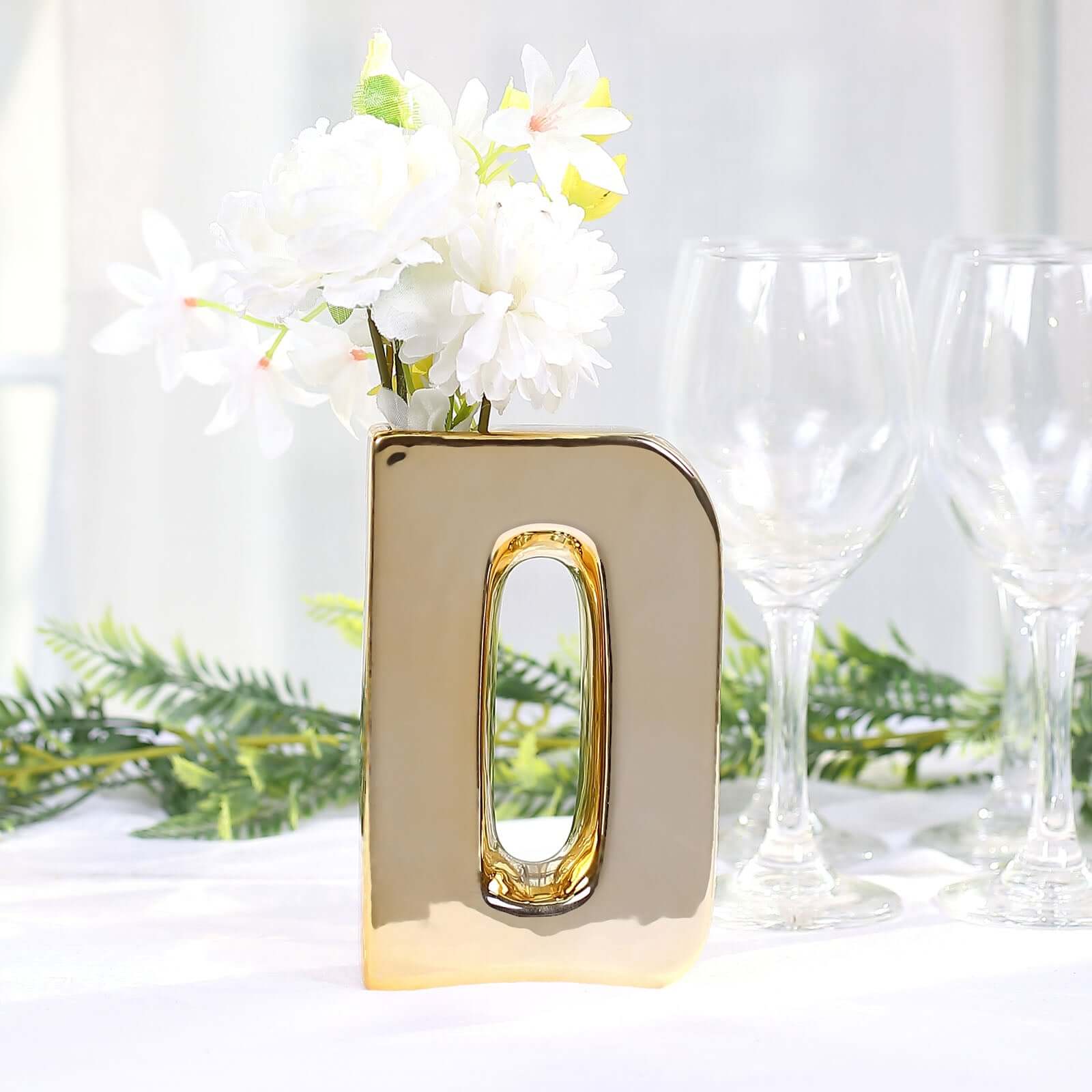 Shiny Ceramic Vase Letter D Gold Plated - Chic Bud Planter Pot for Events & Decor 6