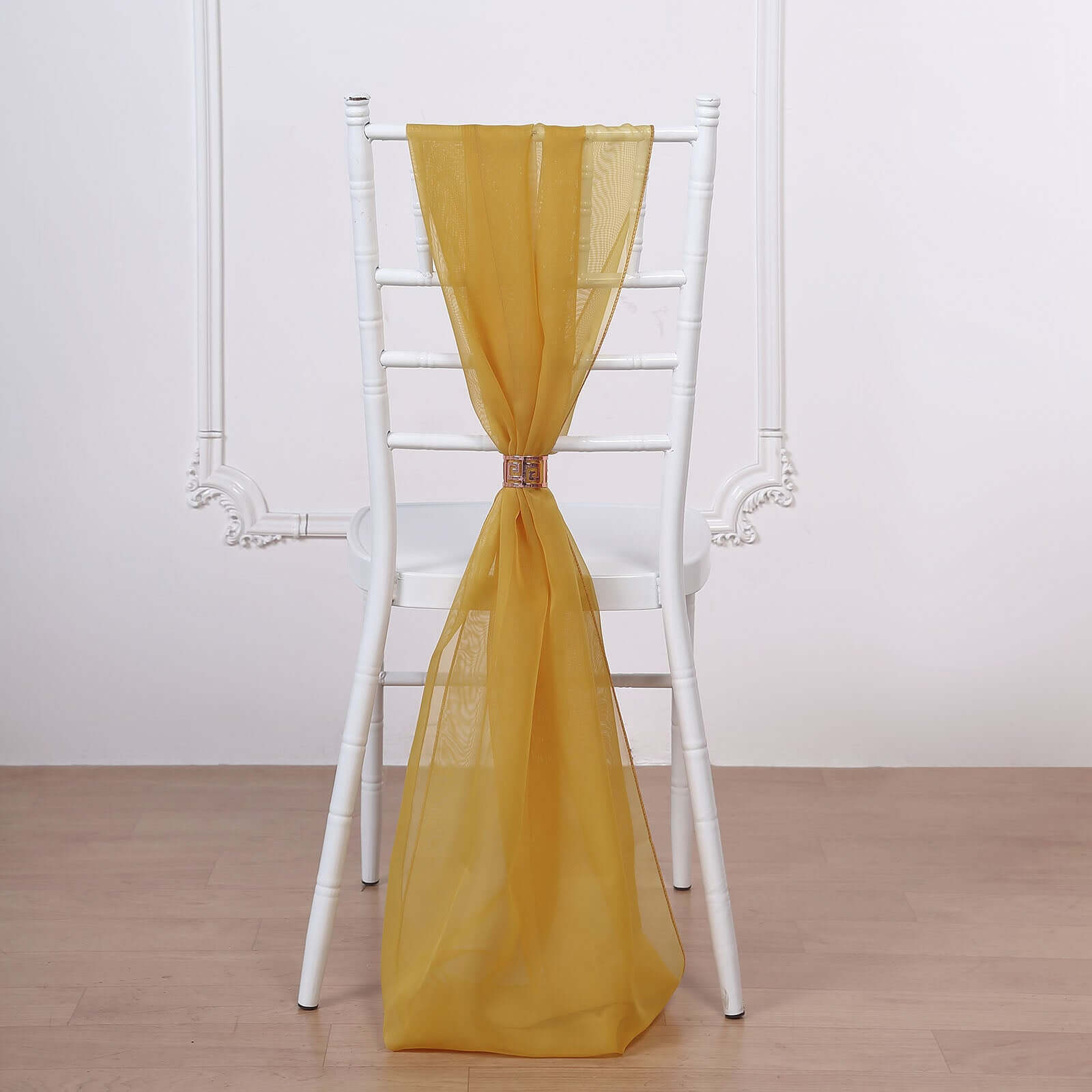 5 Pack Premium Chiffon Chair Sashes Mustard Yellow - Soft & Lightweight Designer Chair Bows 22x78